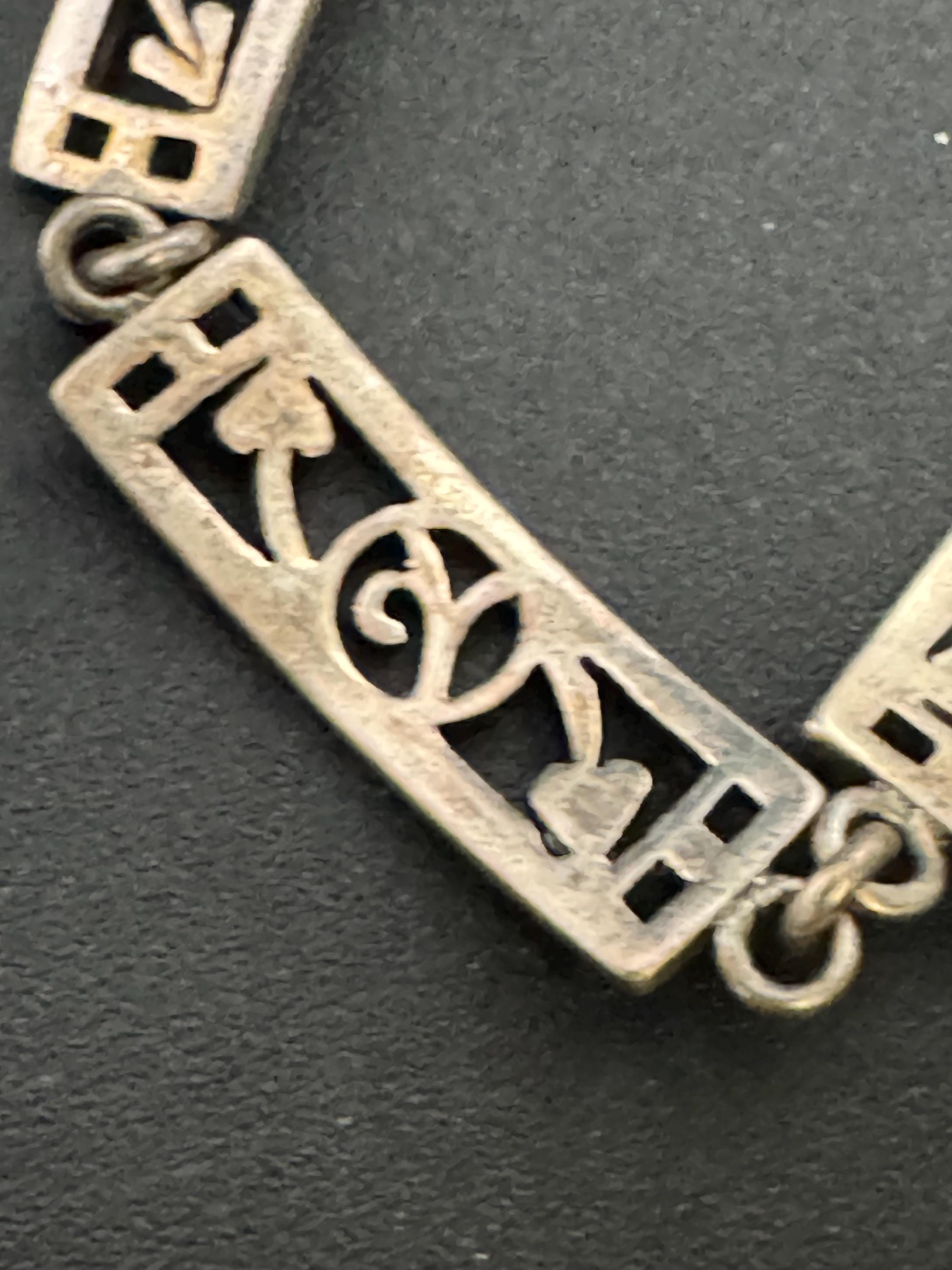 Vintage 925 Silver chain link bracelet, Rennie Mackintosh style