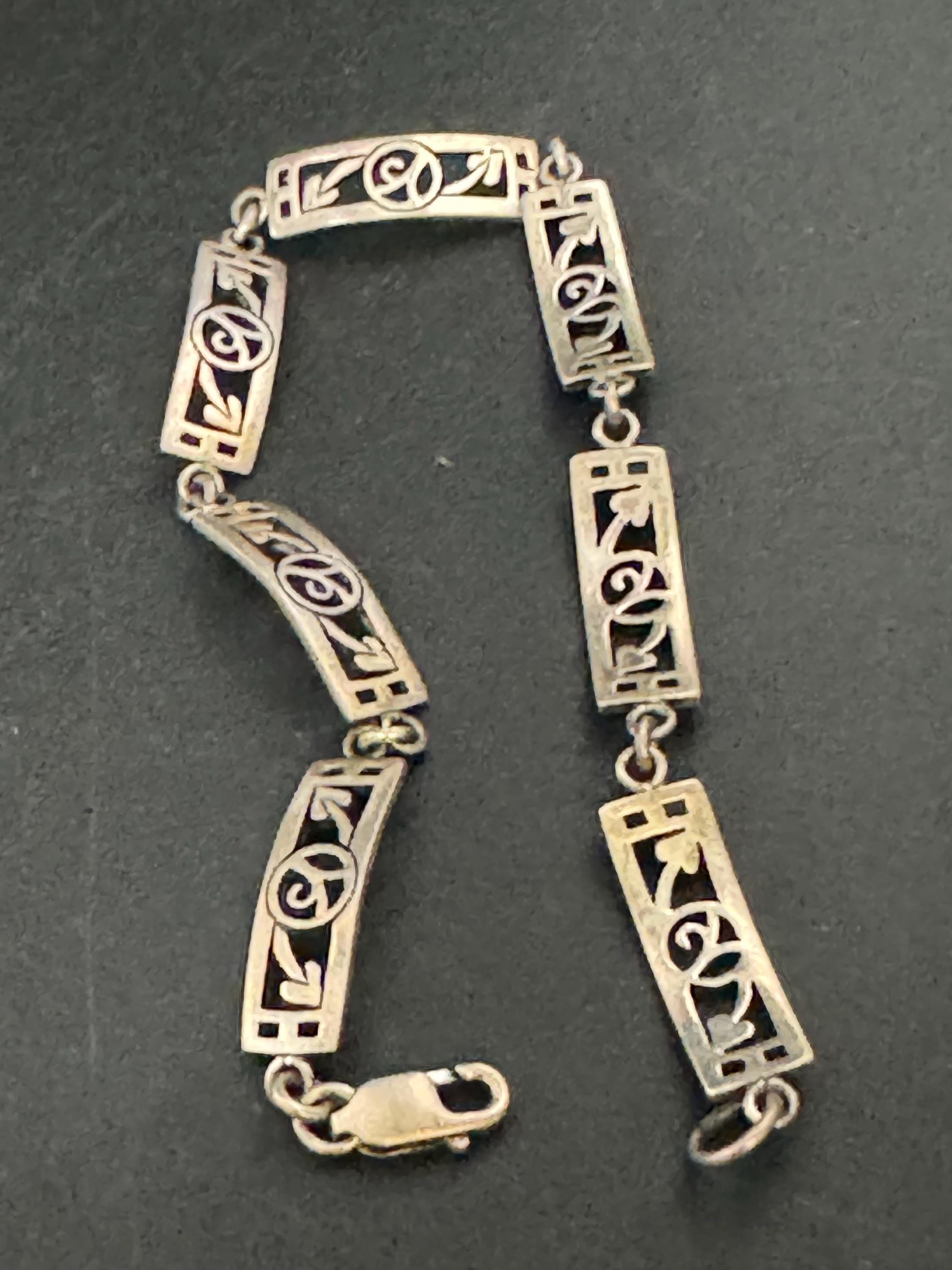 Vintage 925 Silver chain link bracelet, Rennie Mackintosh style