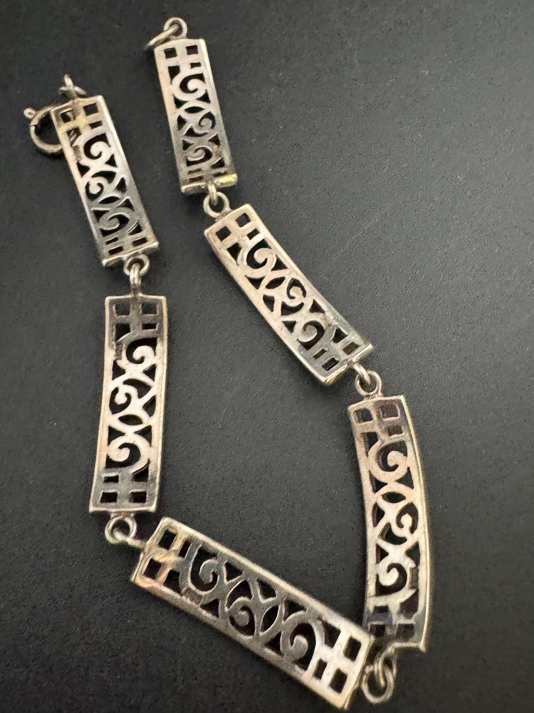 Vintage 925 Silver chain link bracelet, Rennie Mackintosh style 18cm