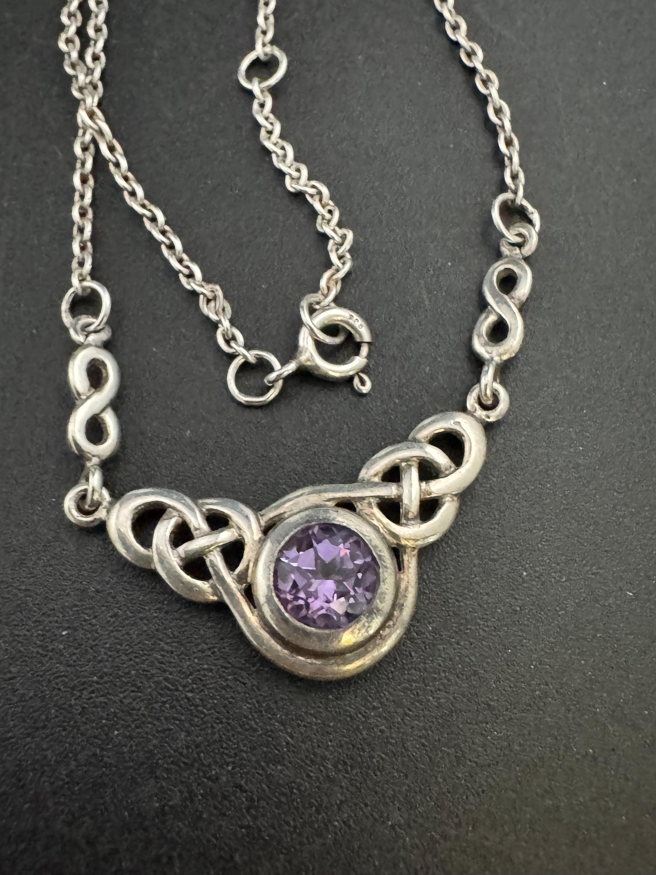 Kit heath 925 Silver and amethyst gem set necklace, Rennie Mackintosh style