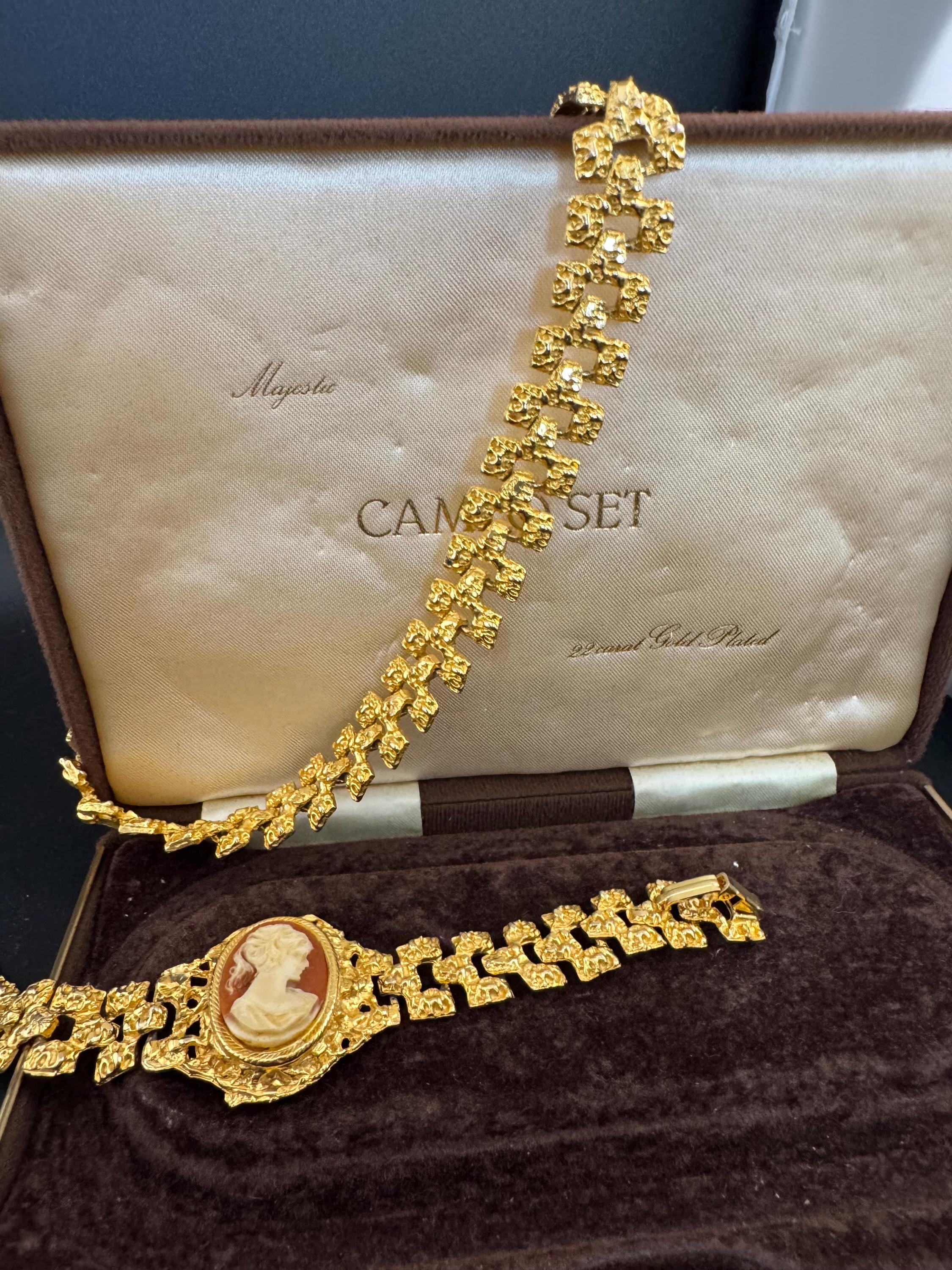 22Kt CAMEO bracelet & brutalist choker , gold plated jewelry set