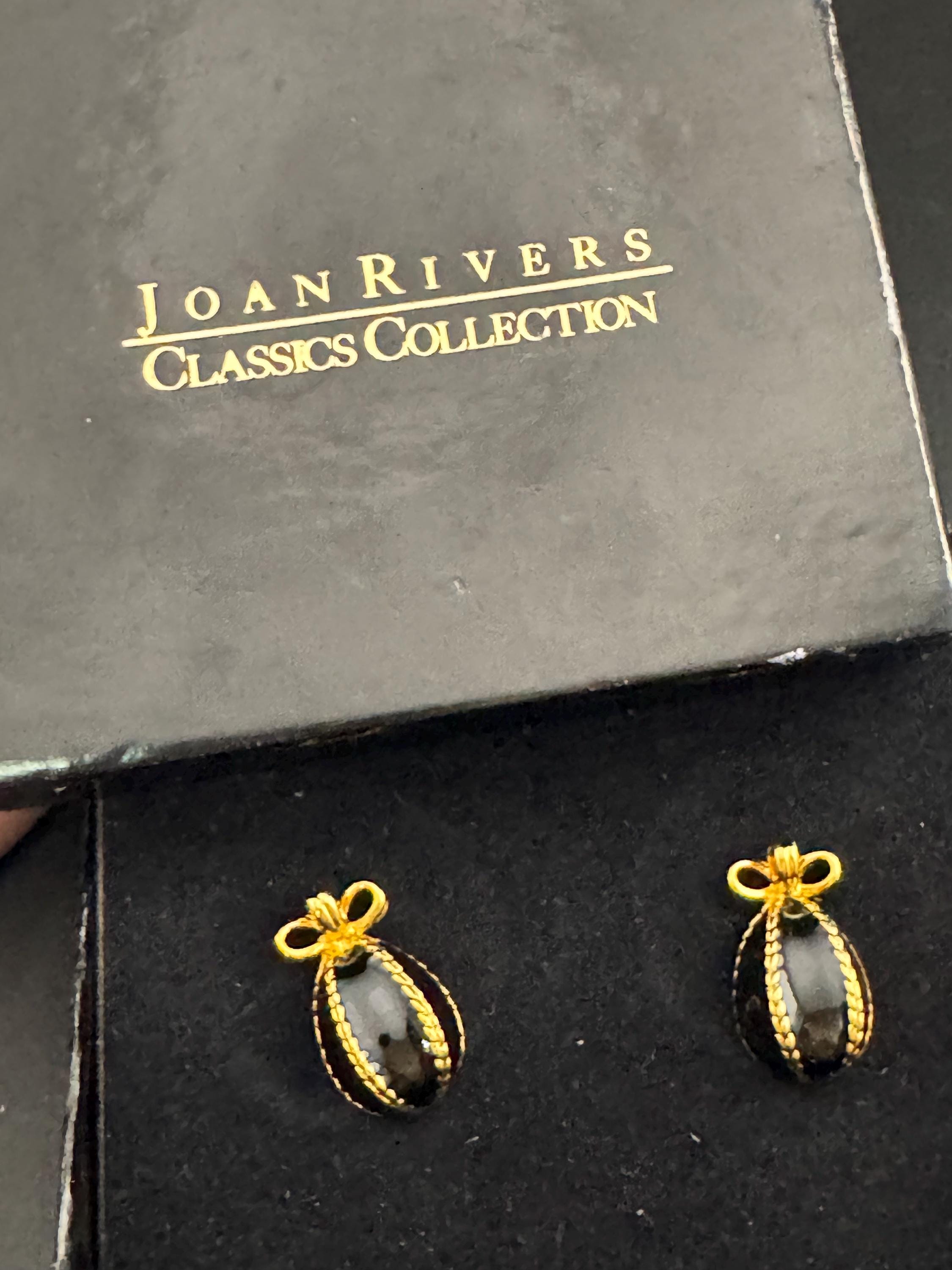 Joan rivers black enamel egg pierced earrings, gold plated faberge egg inspired