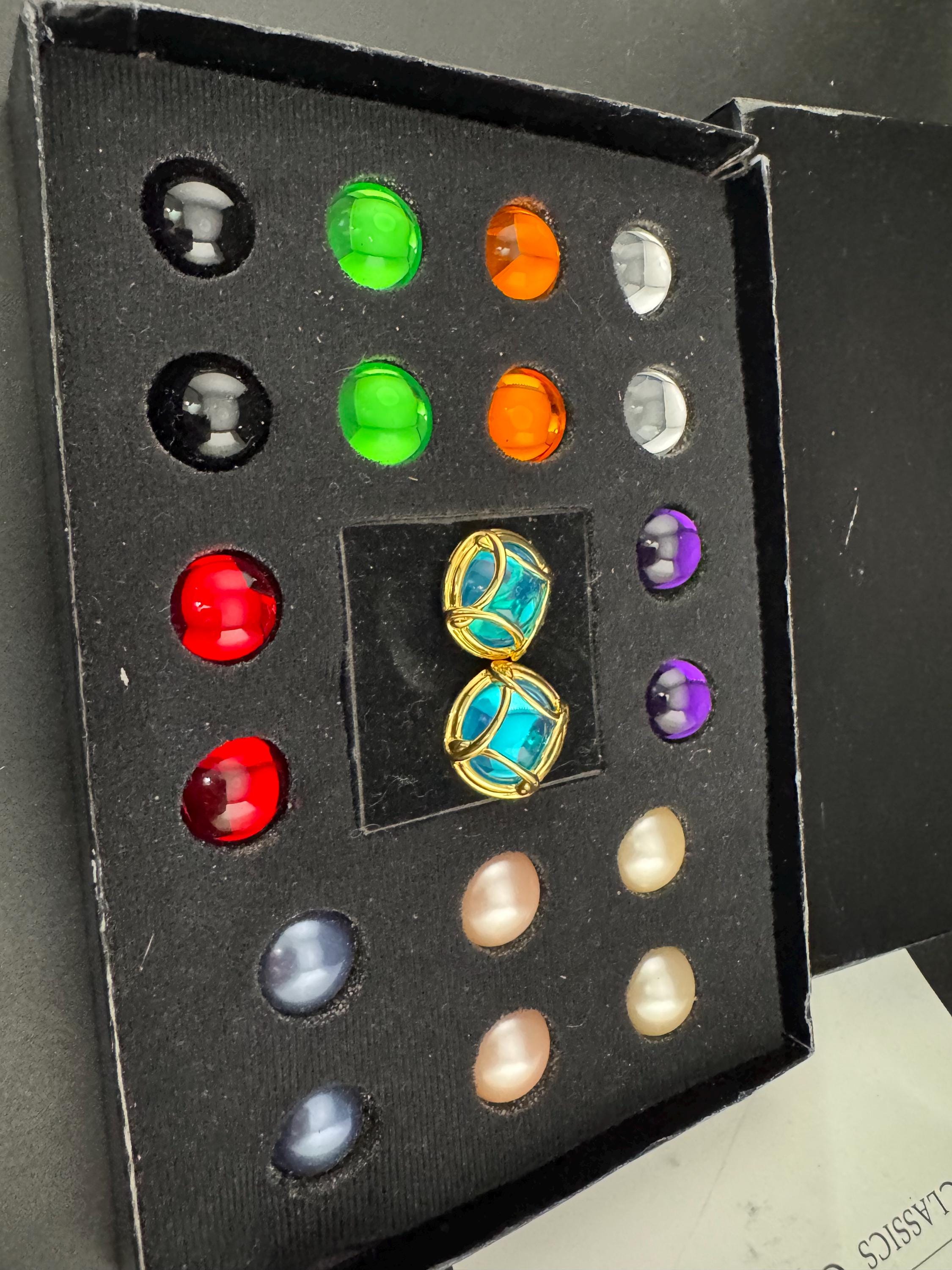 Signed Joan rivers set gold plated coloured cabochon clip on earrings, interchangeable