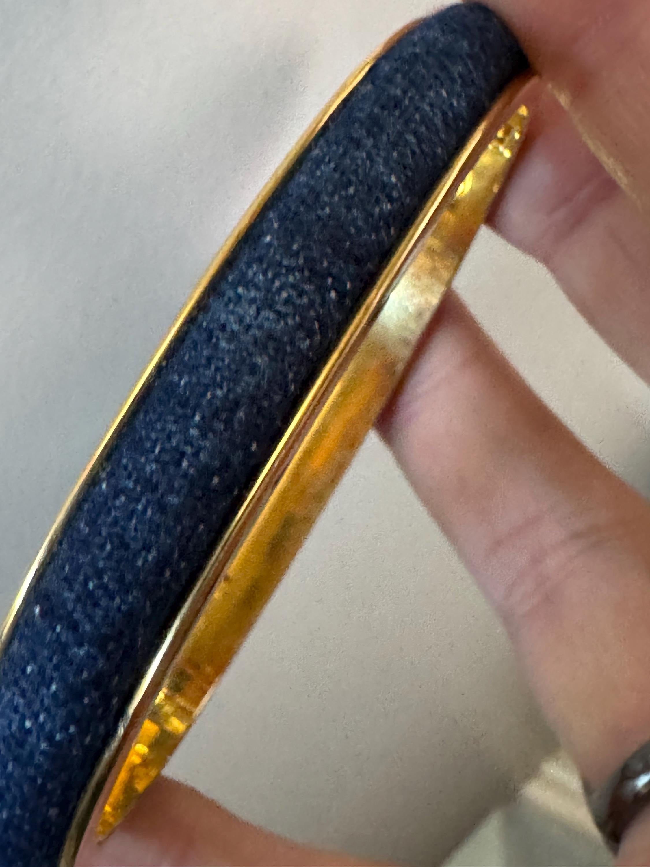 Signed Joan rivers denim blue clamper bangle, gold plated bracelet