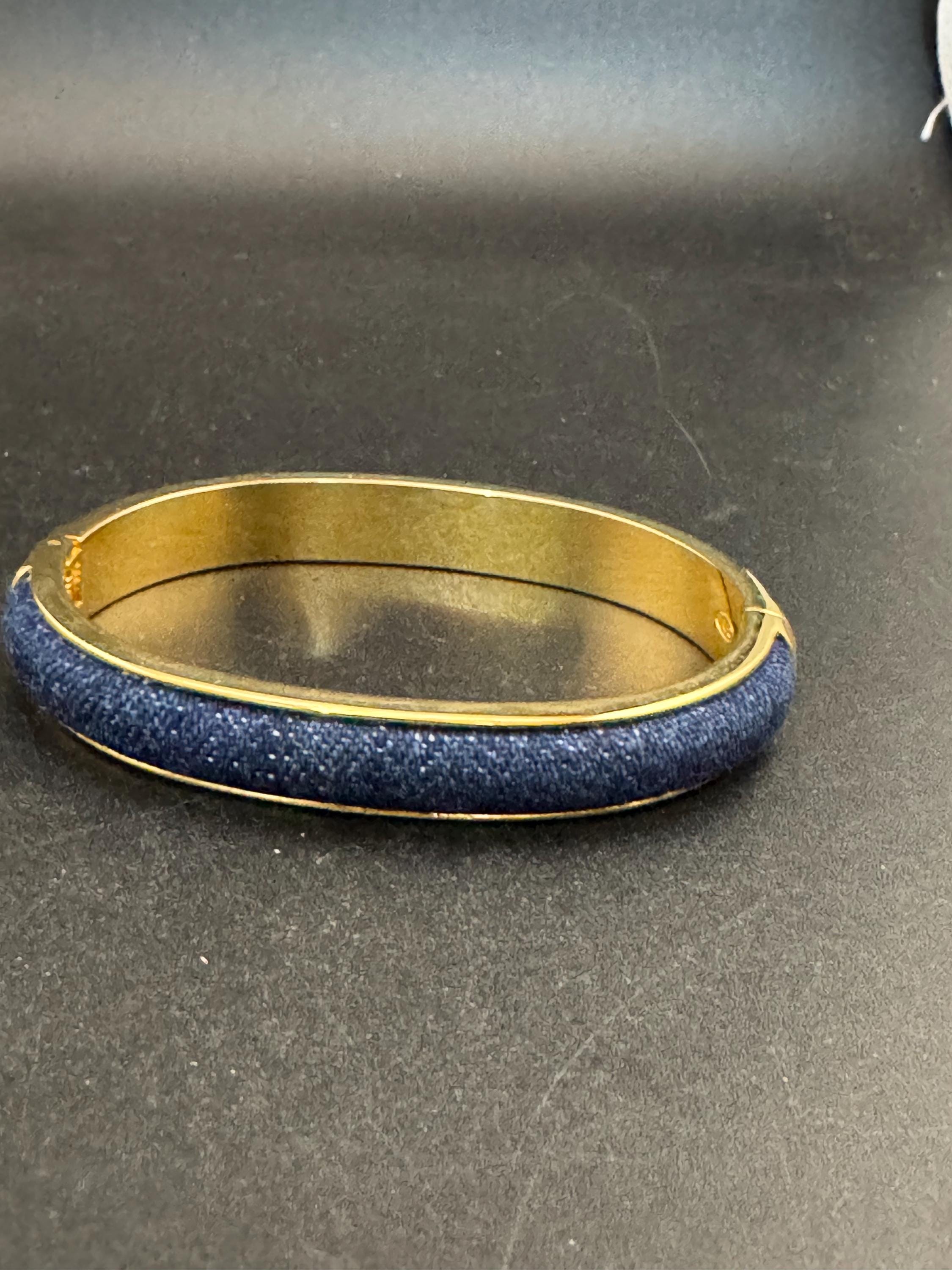 Signed Joan rivers denim blue clamper bangle, gold plated bracelet