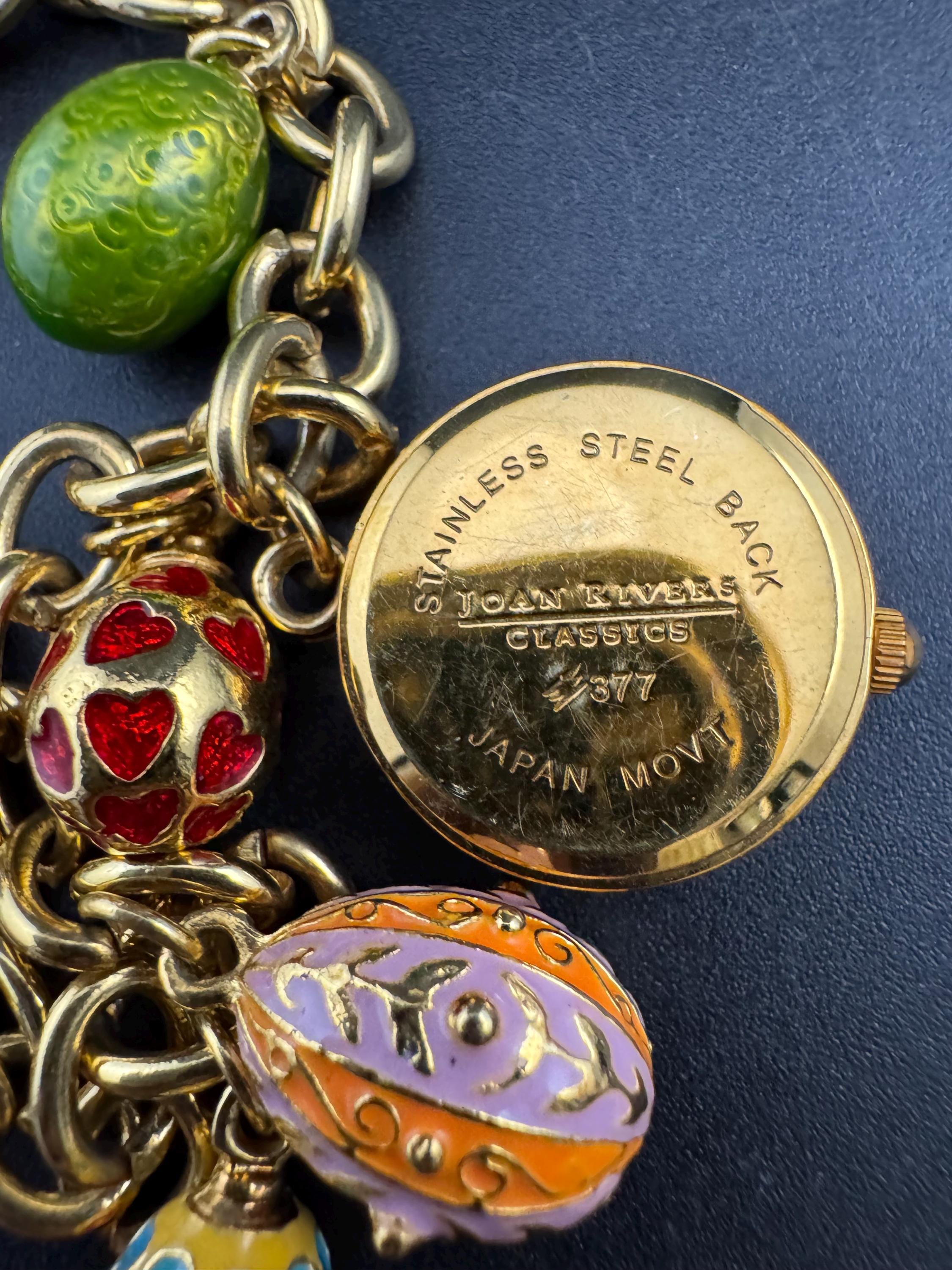 Signed Joan rivers enamelled jewelled egg charm watch bracelet 20cm