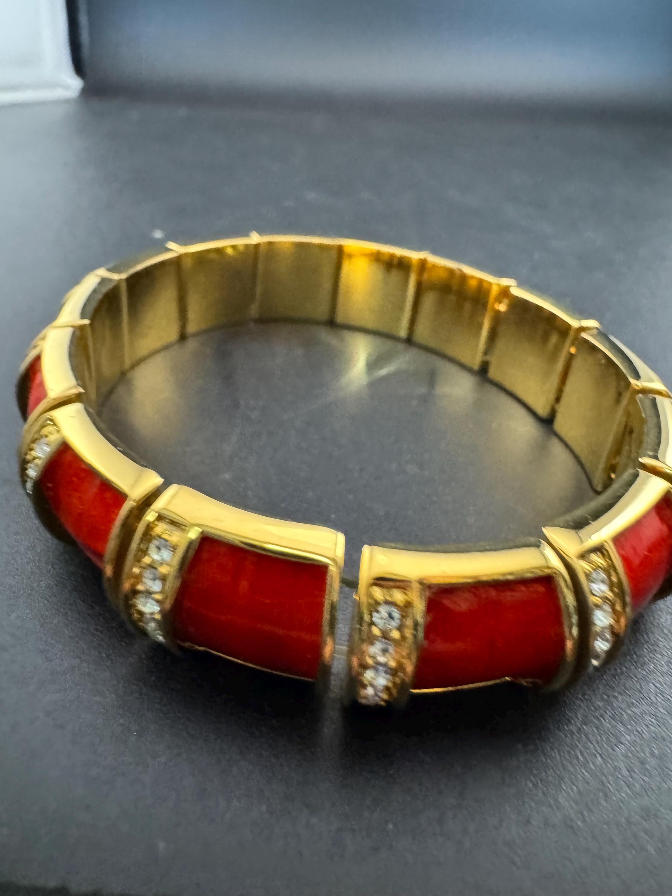 Joan rivers red enamel rhinestone stretch bangle bracelet , gold plated