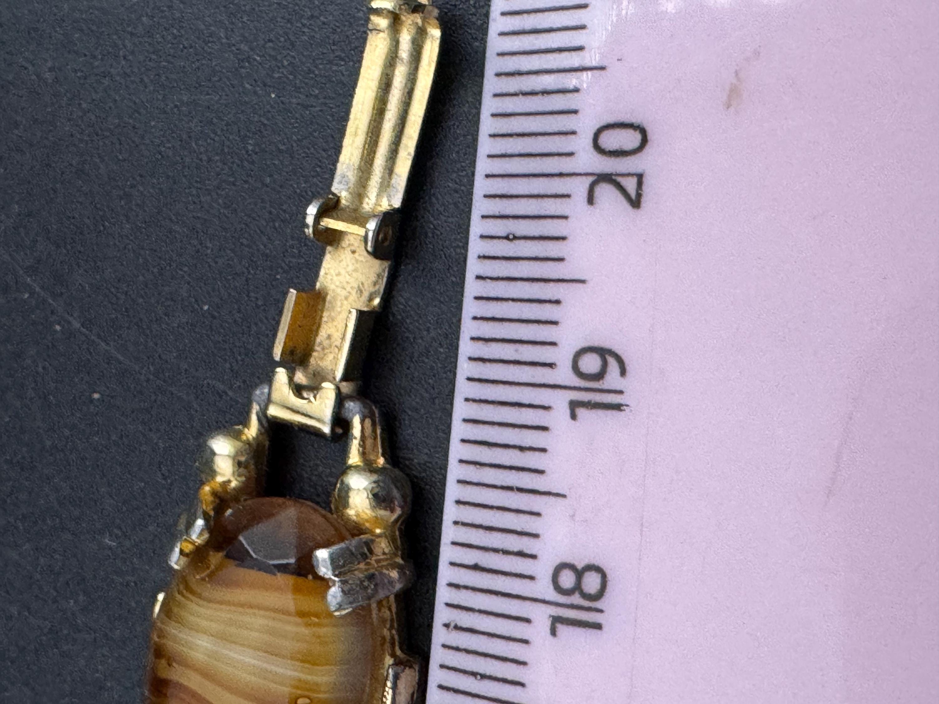 Vintage brown Gold Tone panel link cocktail bracelet, givre glass marbled cabochons