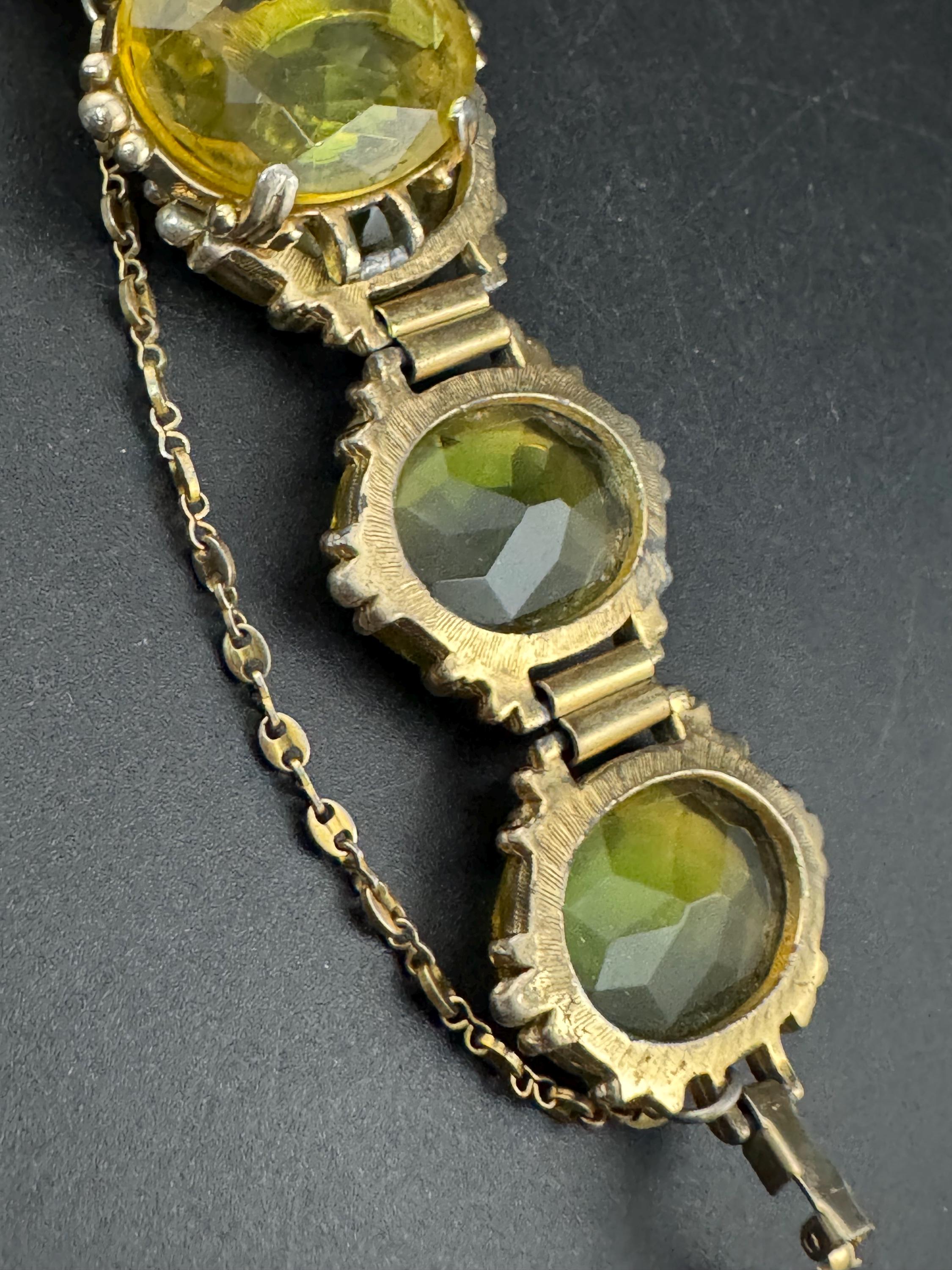 Vintage oversized amber yellow Glass Cabochon cocktail bracelet