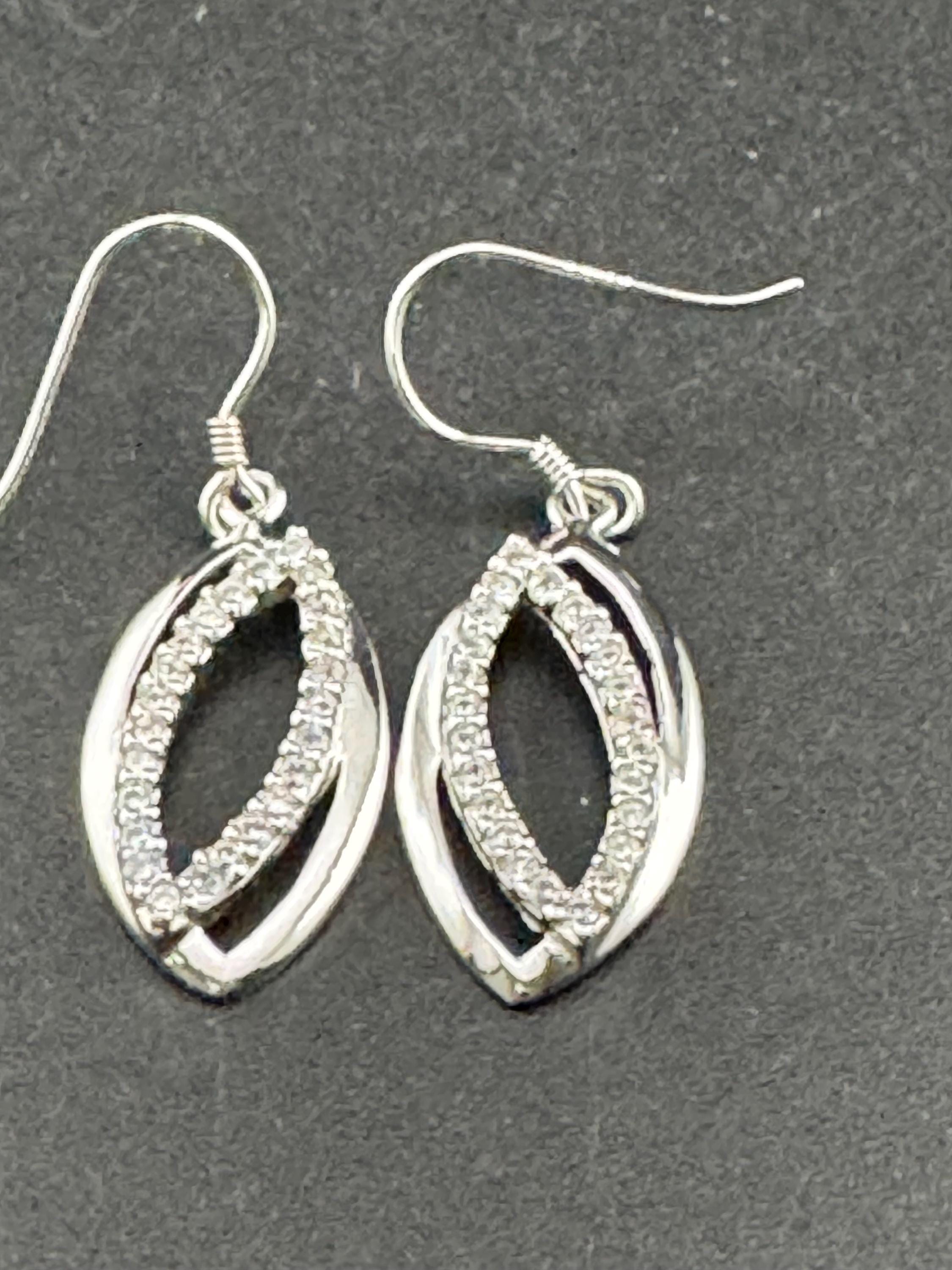 925 dainty pierced drop Earrings, sterling silver set with clear diamanté gem stones