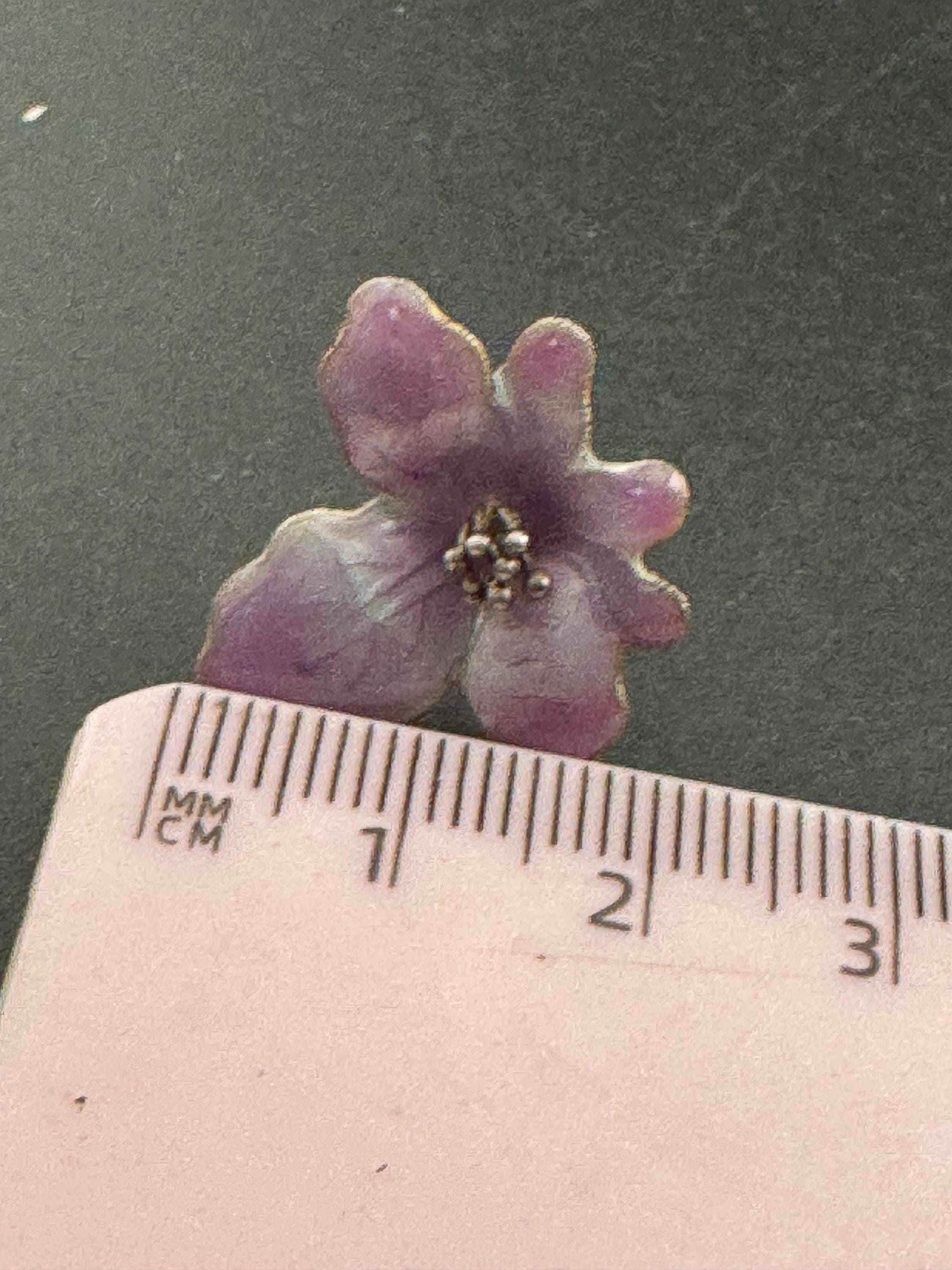 Purple lilac enamel 925 Sterling silver floral earrings