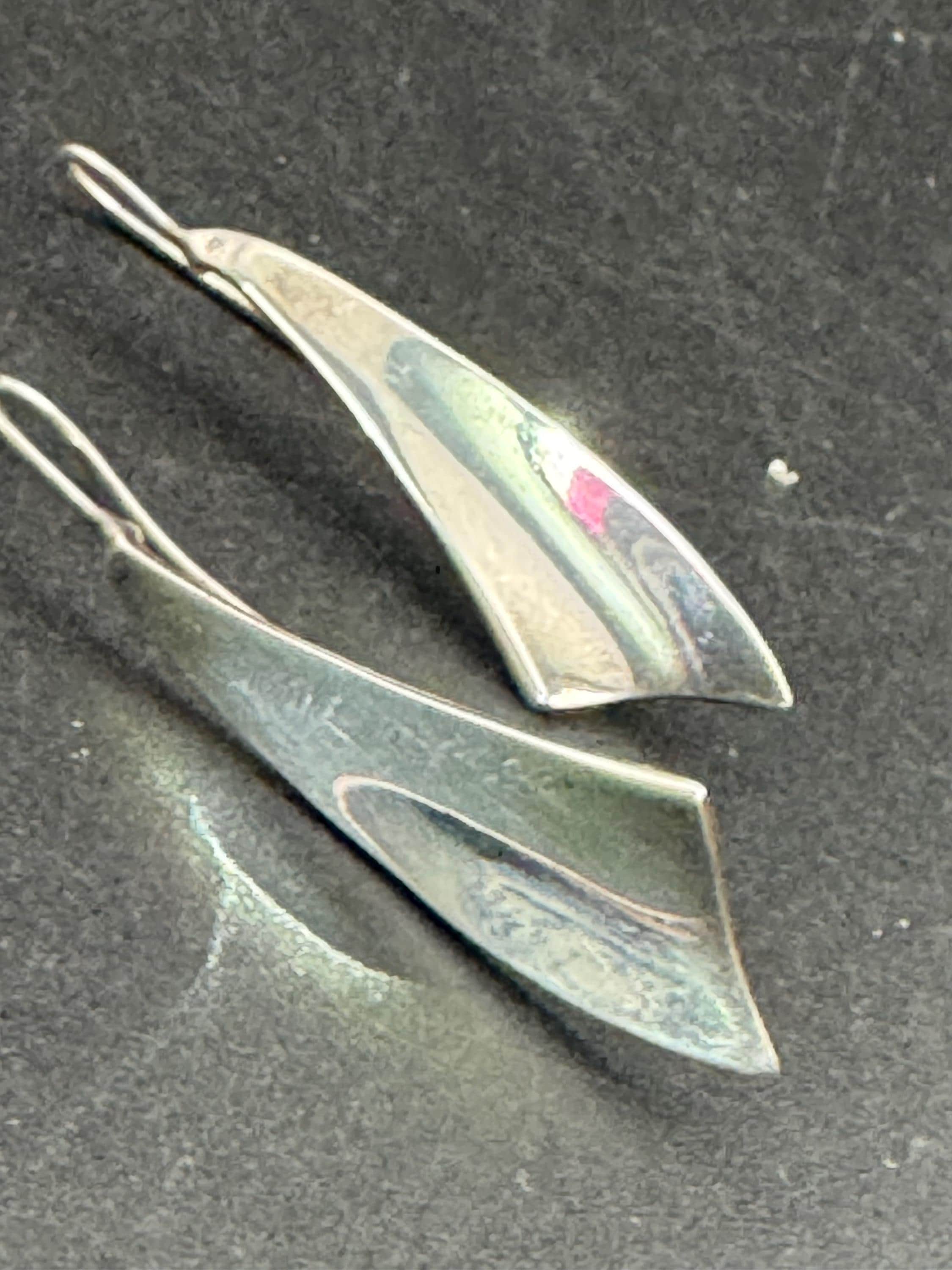 Sterling Silver modernist Drop Earrings: 4cm