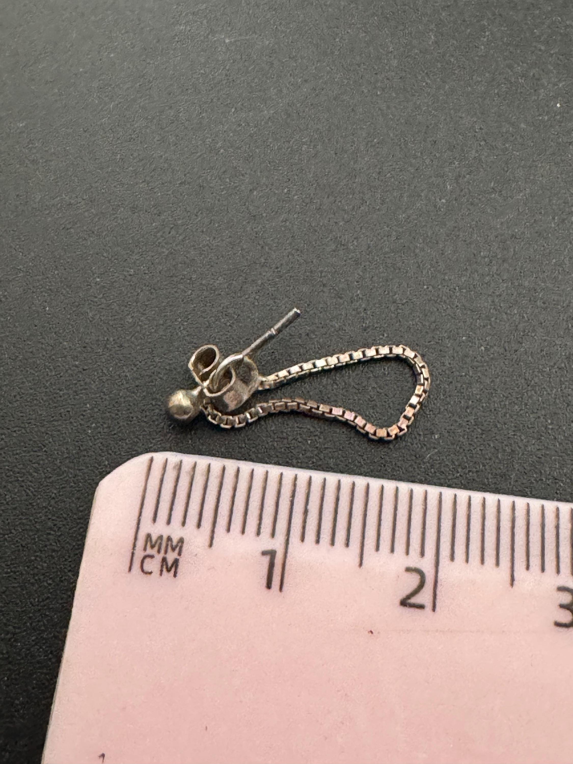 Dainty 925 Sterling Silver box chain Drop loop Earrings: 1970s