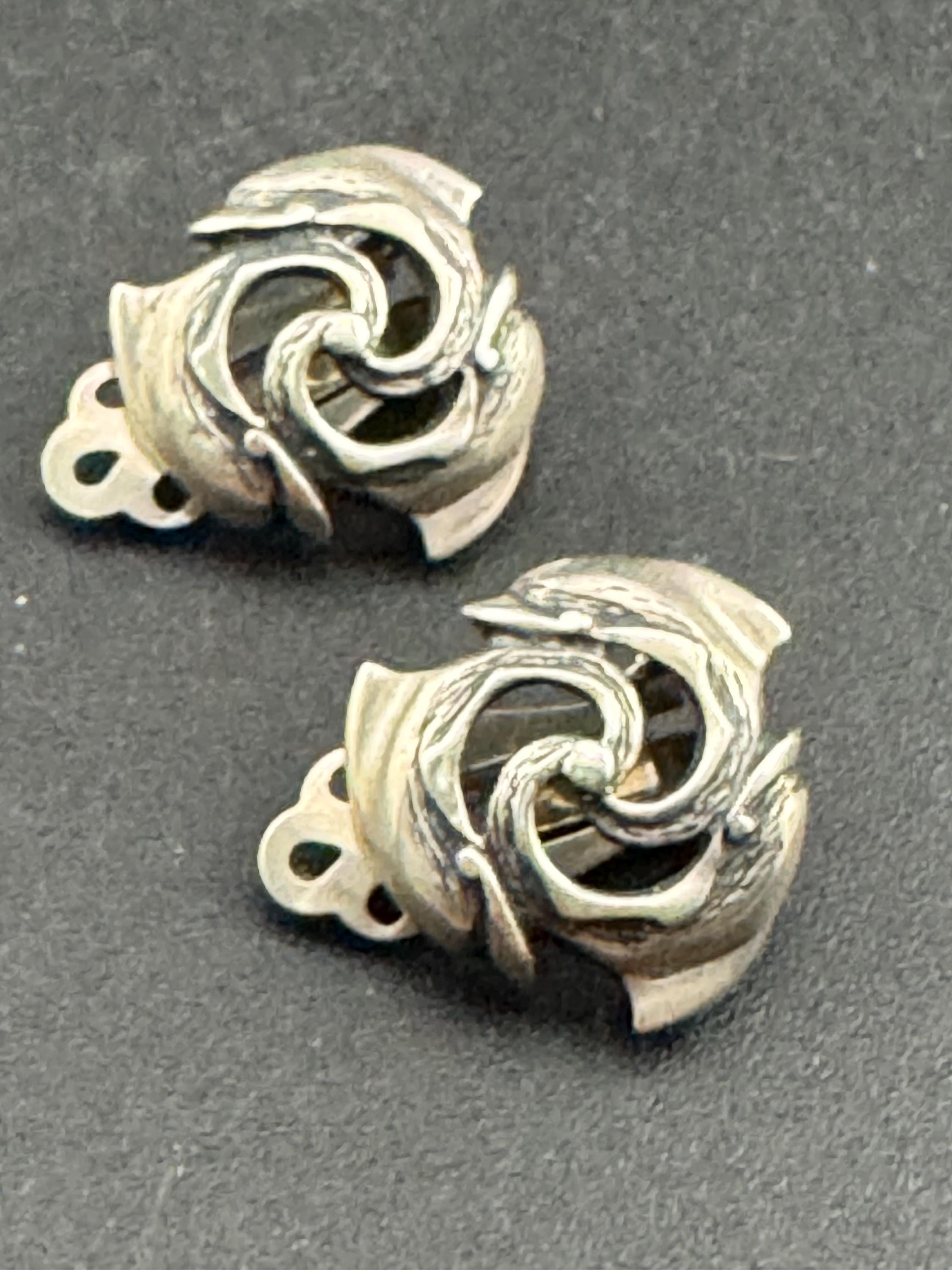 Vintage 925 floral openwork earrings, sterling silver clip on studs