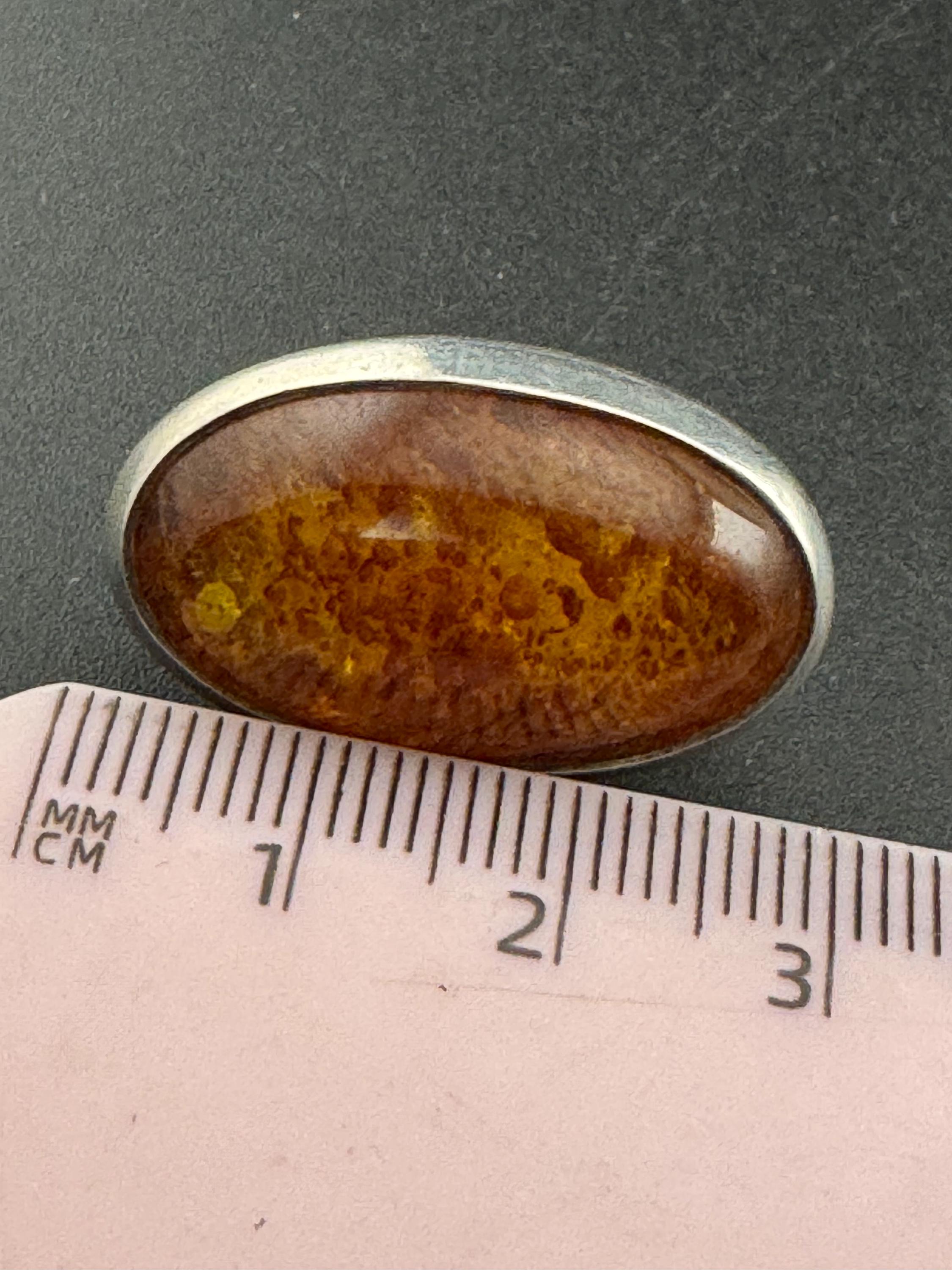Vintage silver modernist amber gemstone oval clip on earrings, 3cm