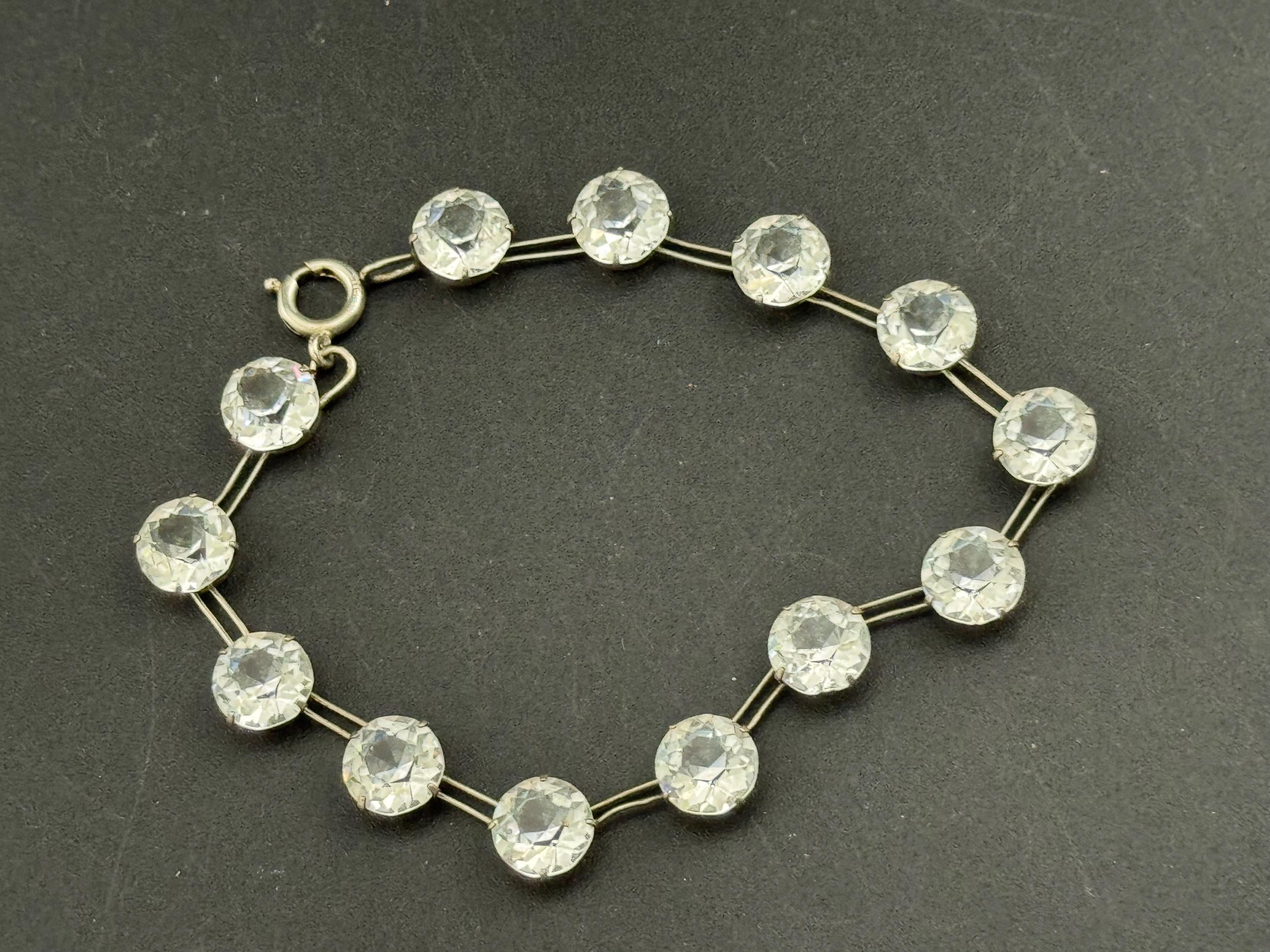 Antique open back crystal Art Deco Bracelet: clear rivière 925 silver
