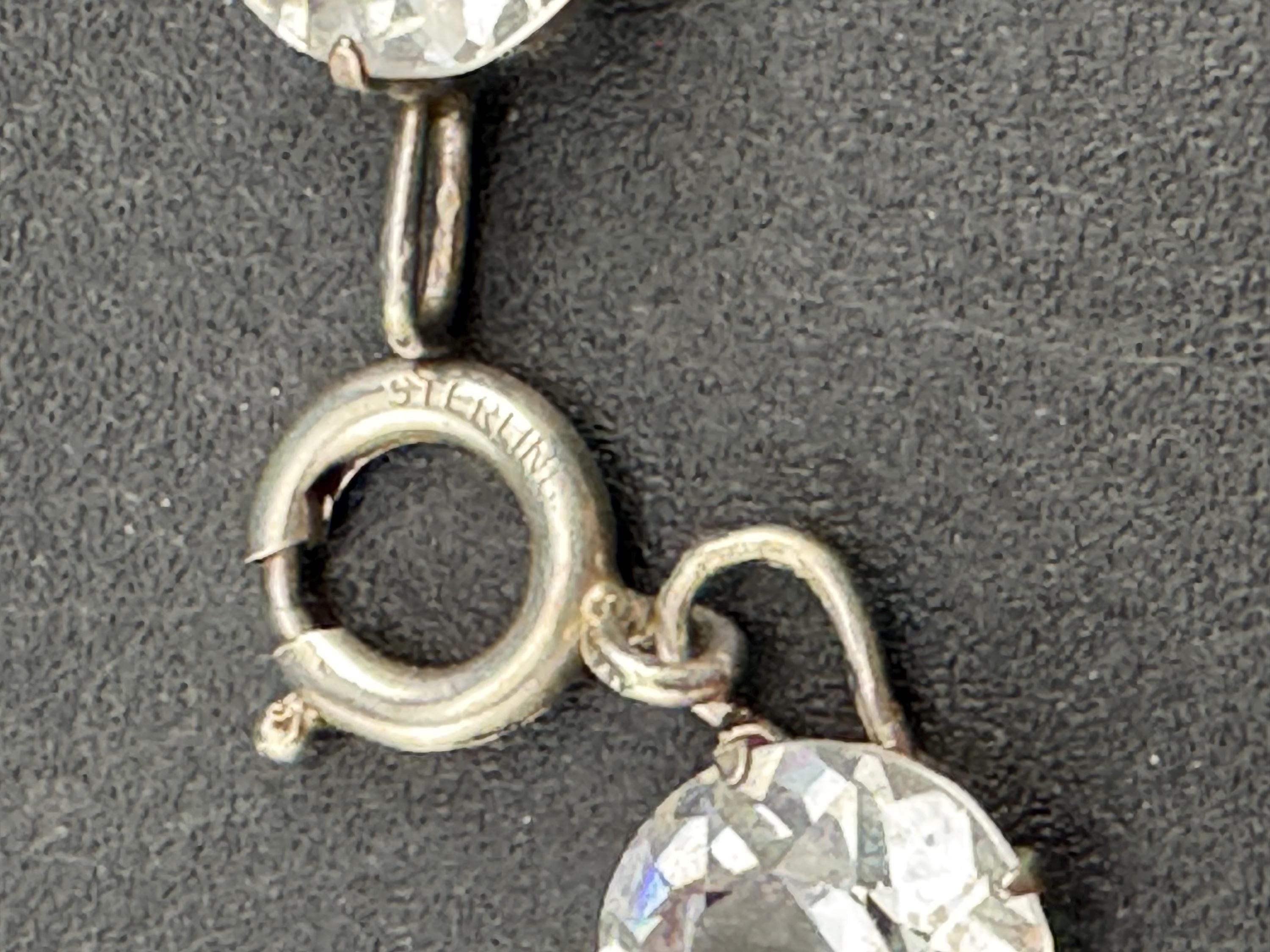 Antique open back crystal Art Deco Bracelet: clear rivière 925 silver