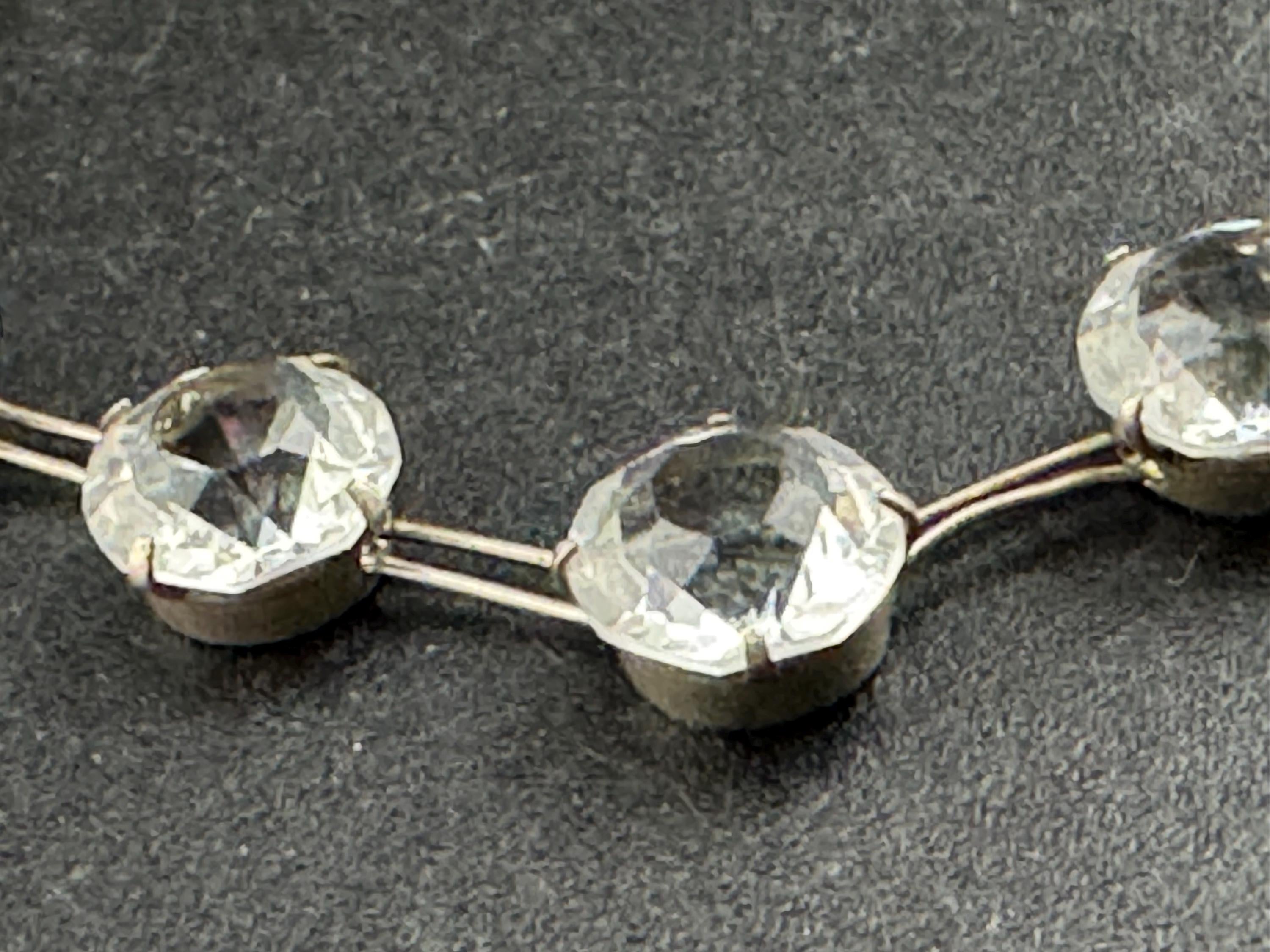 Antique open back crystal Art Deco Bracelet: clear rivière 925 silver