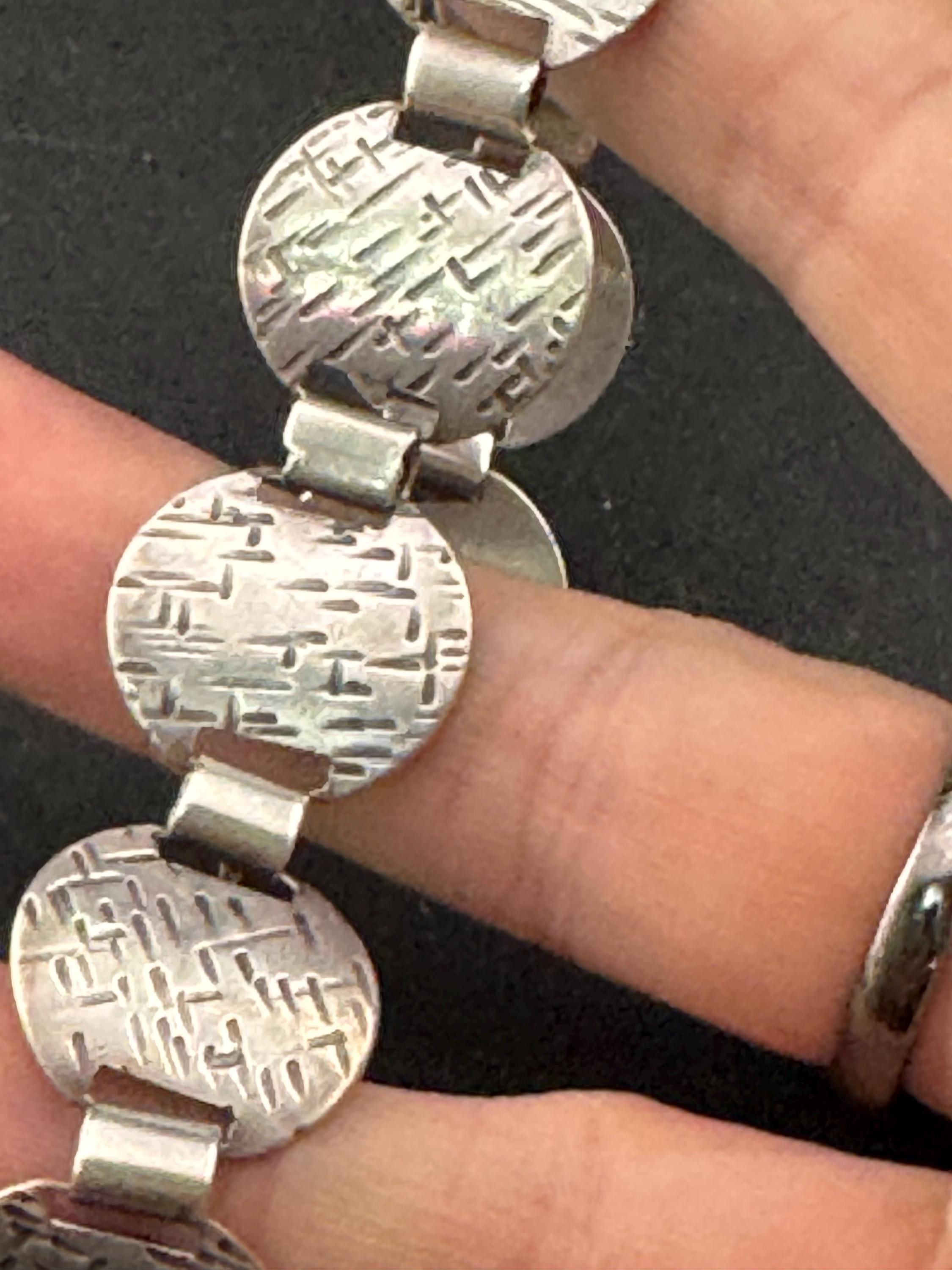 900 continental silver modernist round panel link bracelet, 19.5cm long Germany