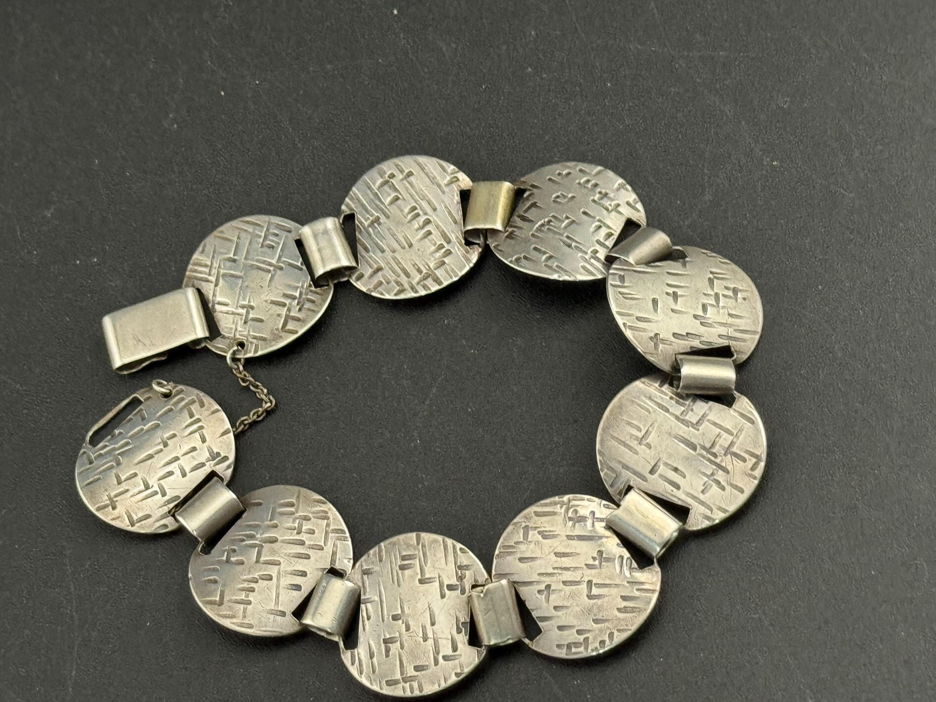 900 continental silver modernist round panel link bracelet, 19.5cm long Germany