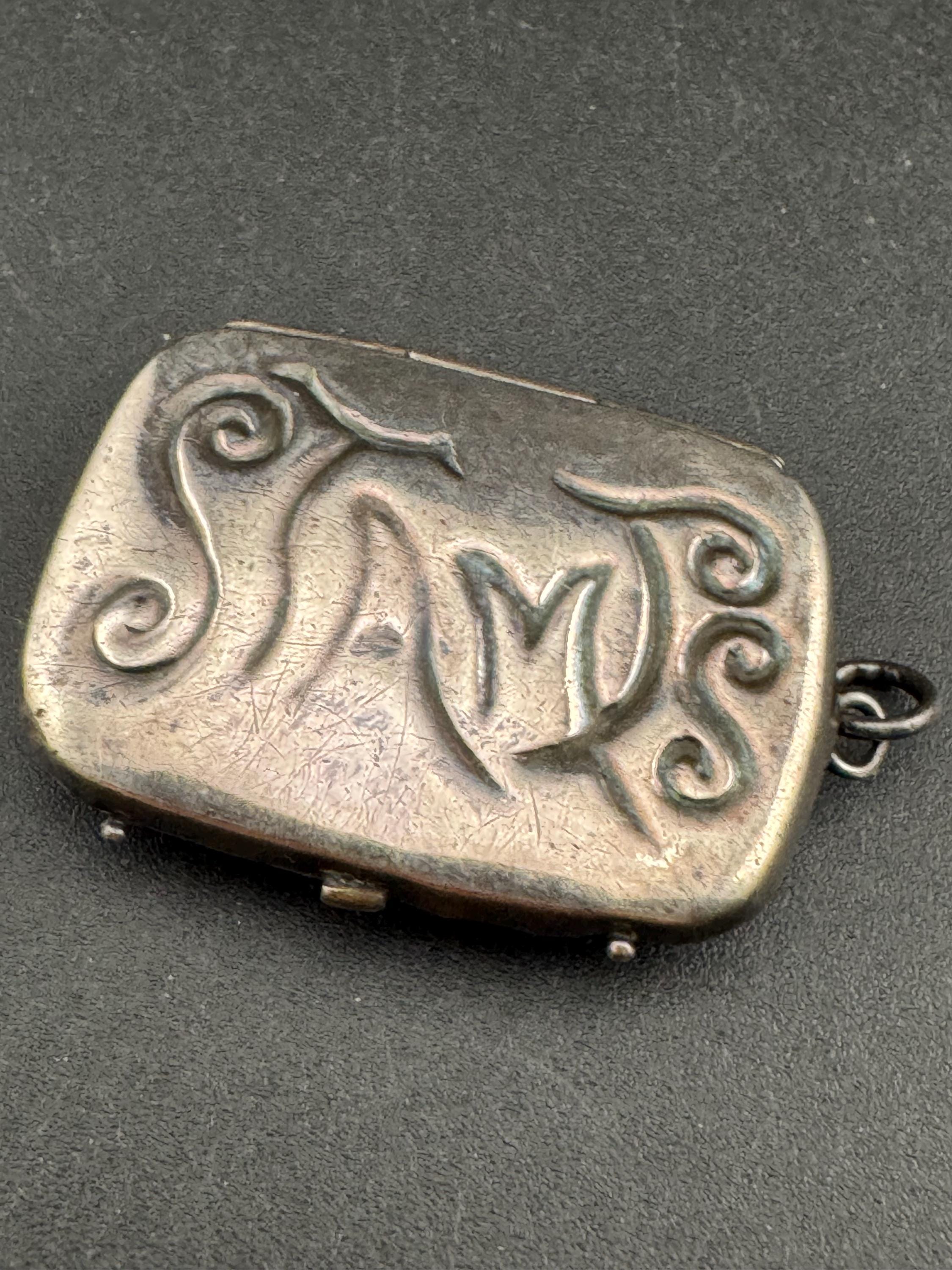 Vintage Silver Engraved Stamp case, Charm Pendant see description, stamped STERLING