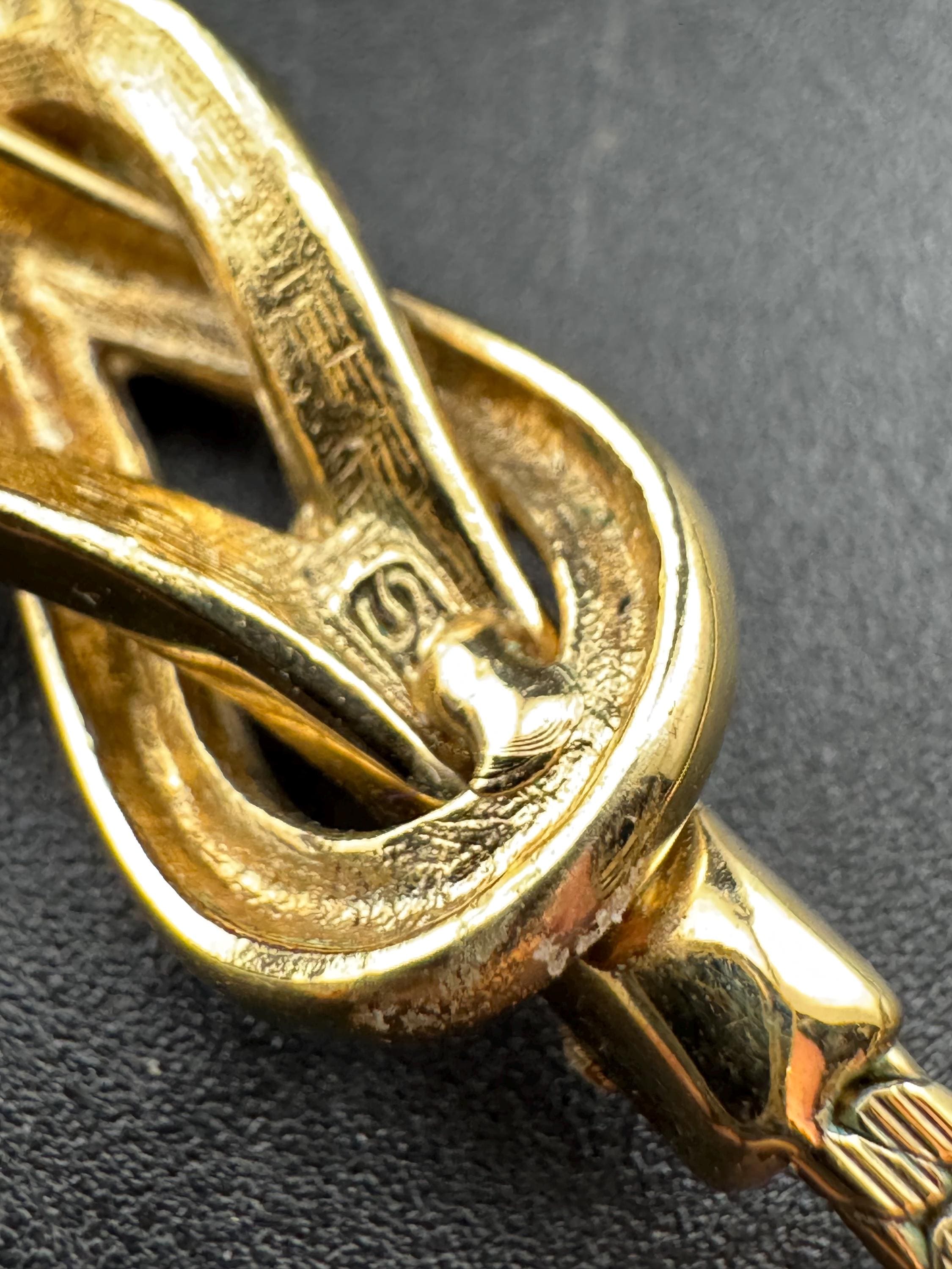 Vintage signed Swarovski crystal gold plated knot chain necklace, petite slim fit