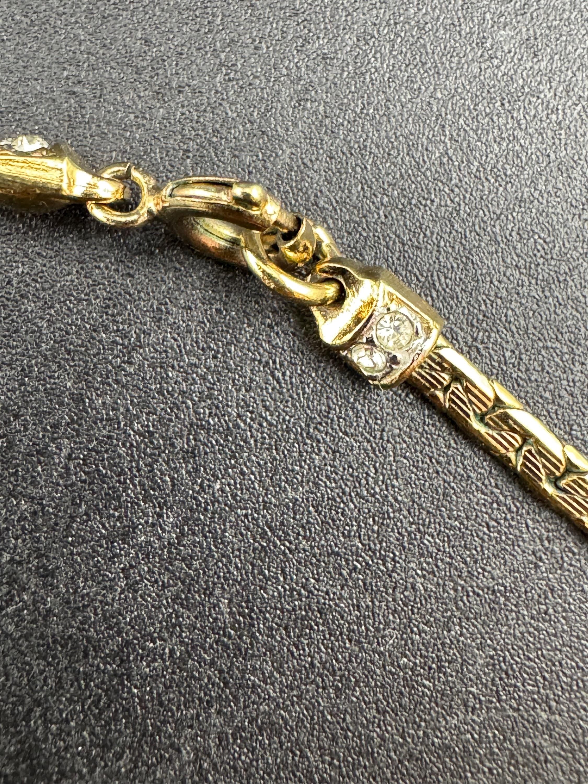 Vintage signed Swarovski crystal gold plated knot chain necklace, petite slim fit