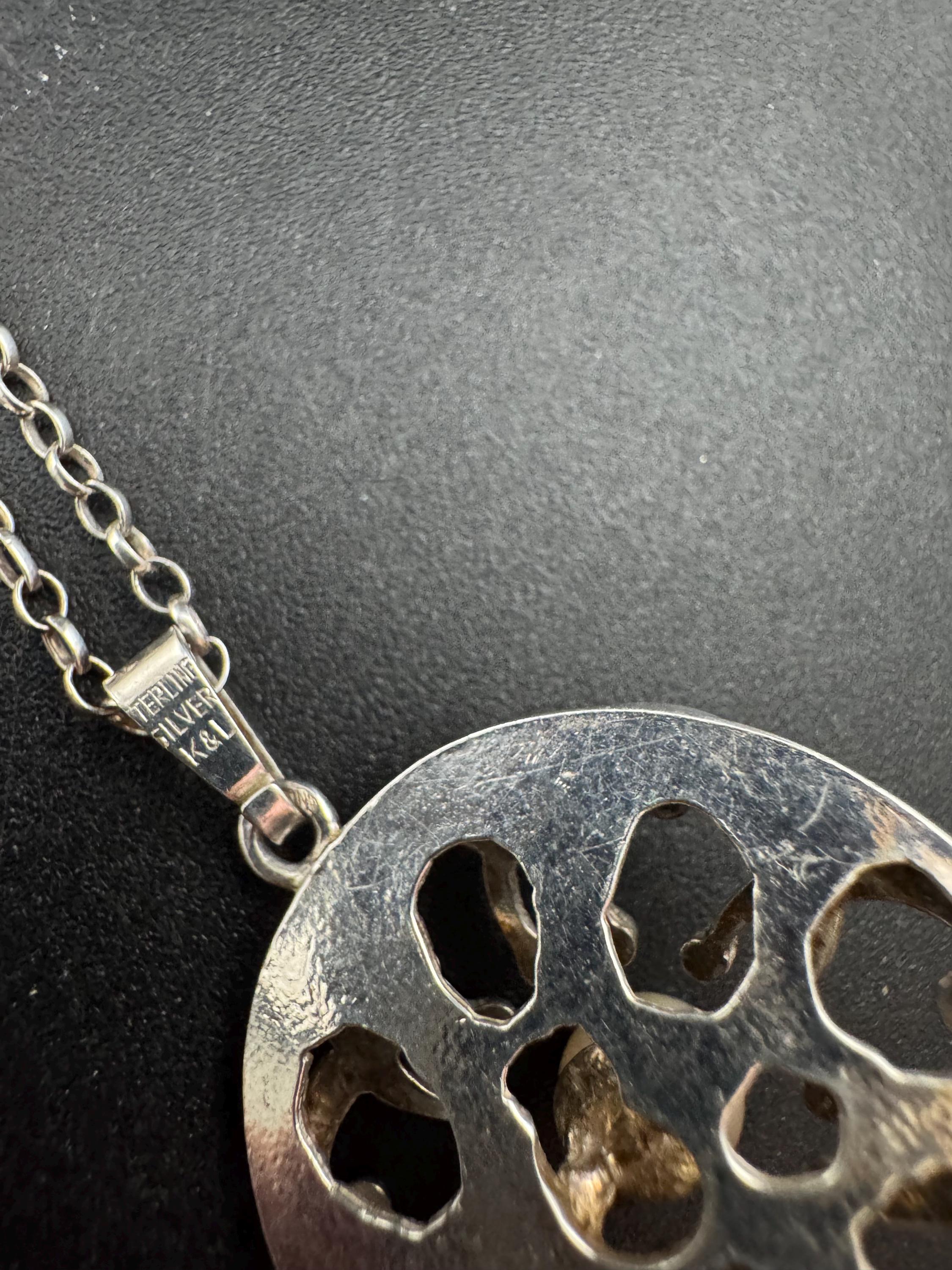 Signed K&L modernist natural pearl pendant necklace, Sterling 925 silver Kordes and Lichtenfels