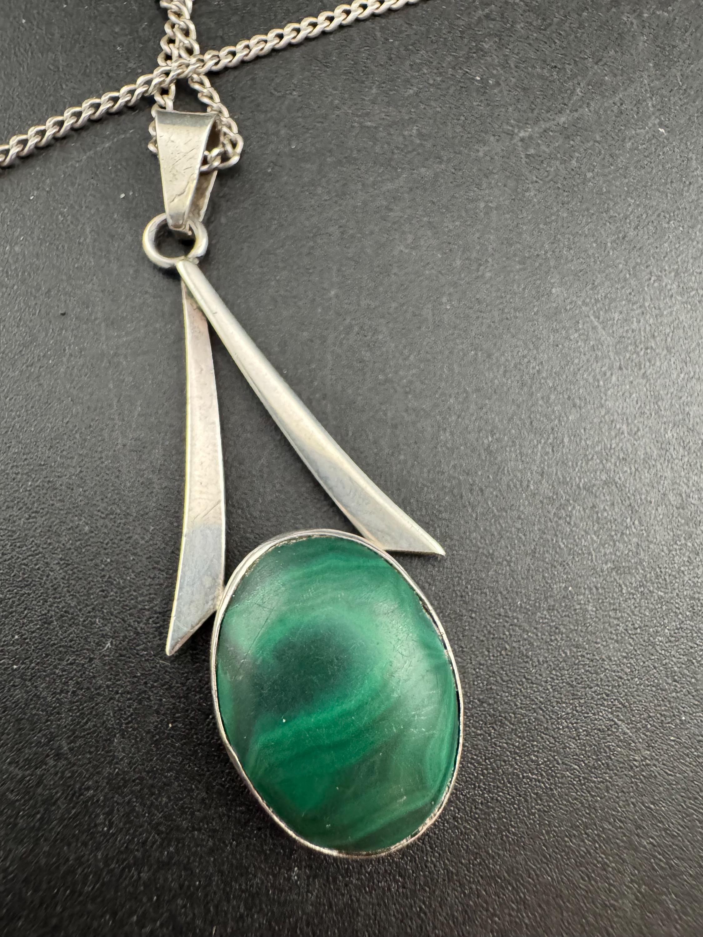 Sterling Silver 925 Modernist Malachite gemstone pendant , chain Necklace