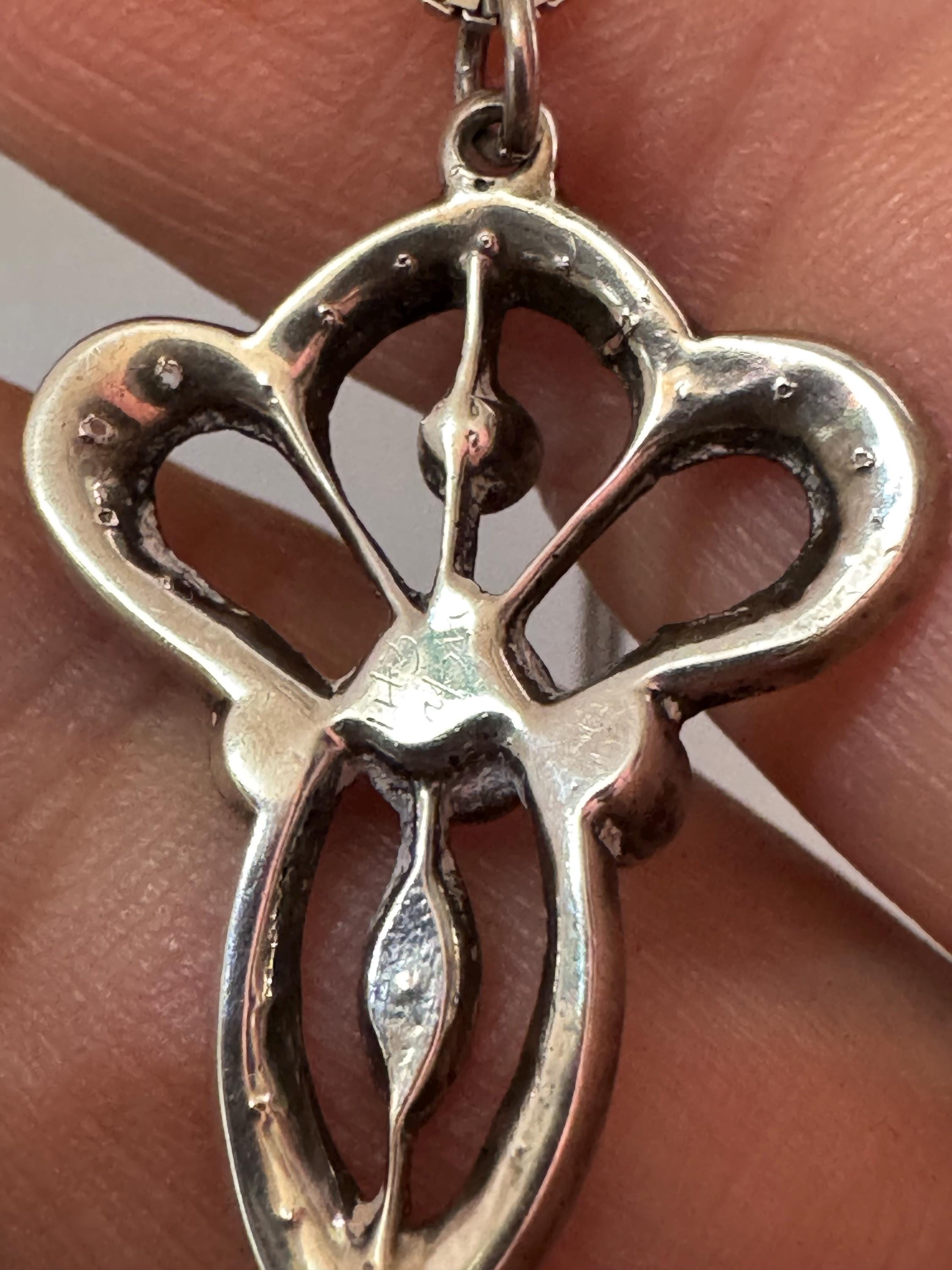 Antique art nouveau sterling paste drop pendant necklace, later 925 silver chain