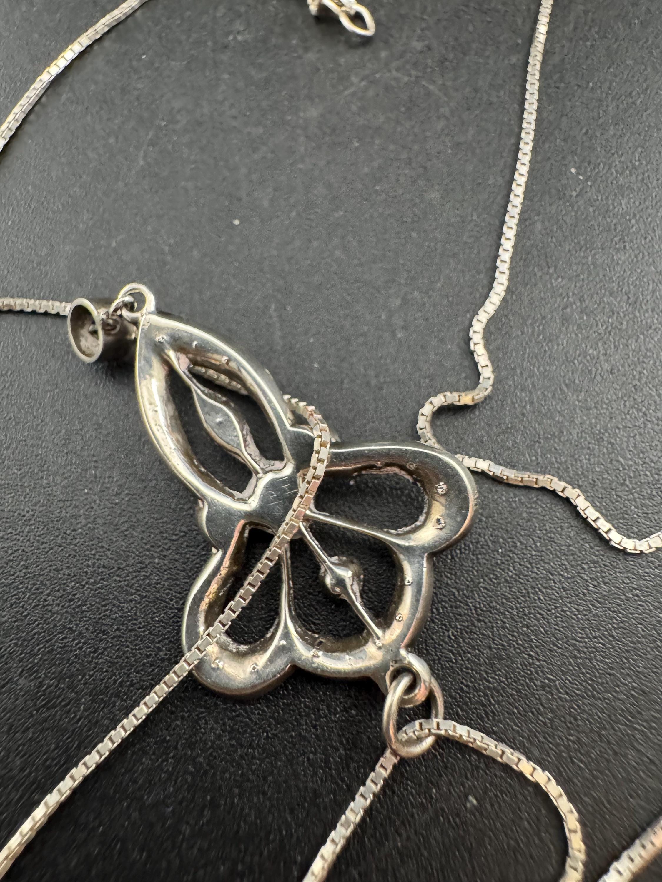 Antique art nouveau sterling paste drop pendant necklace, later 925 silver chain