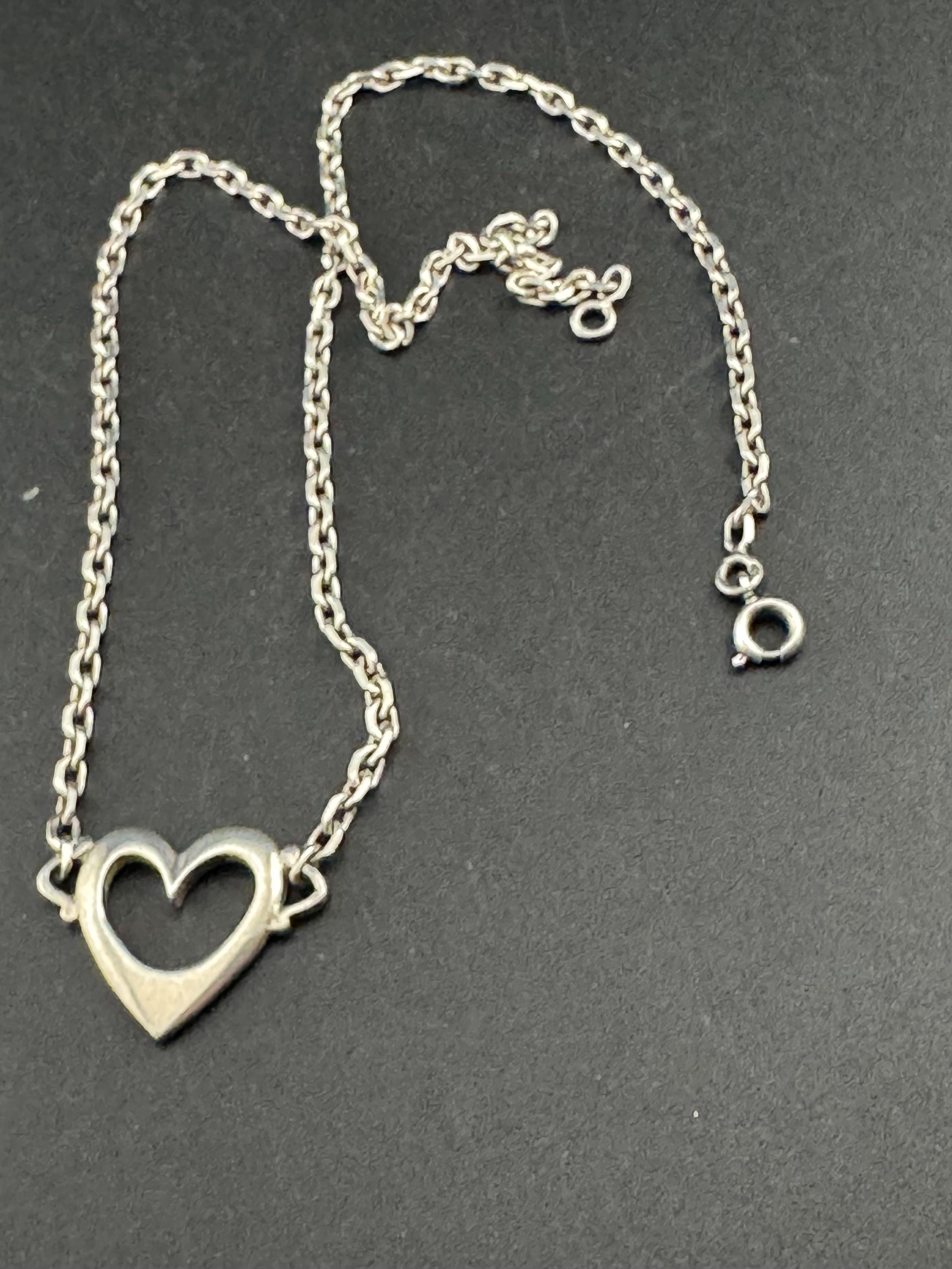 Dainty 925 sterling silver chain with love heart pendant 38.5cm