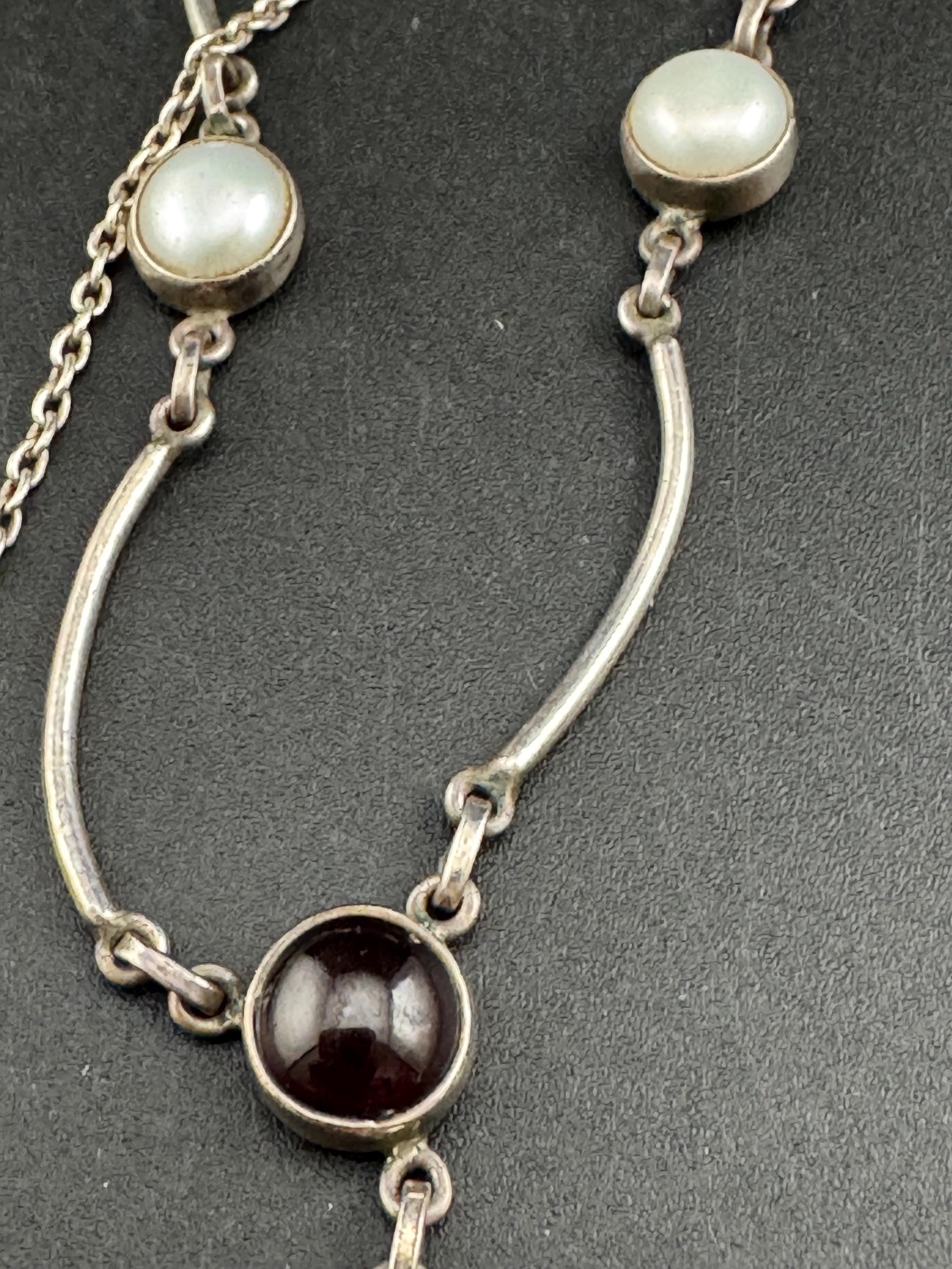 Vintage 925 lavaliere drop necklace, sterling silver with amethyst, citrine and natural pearl