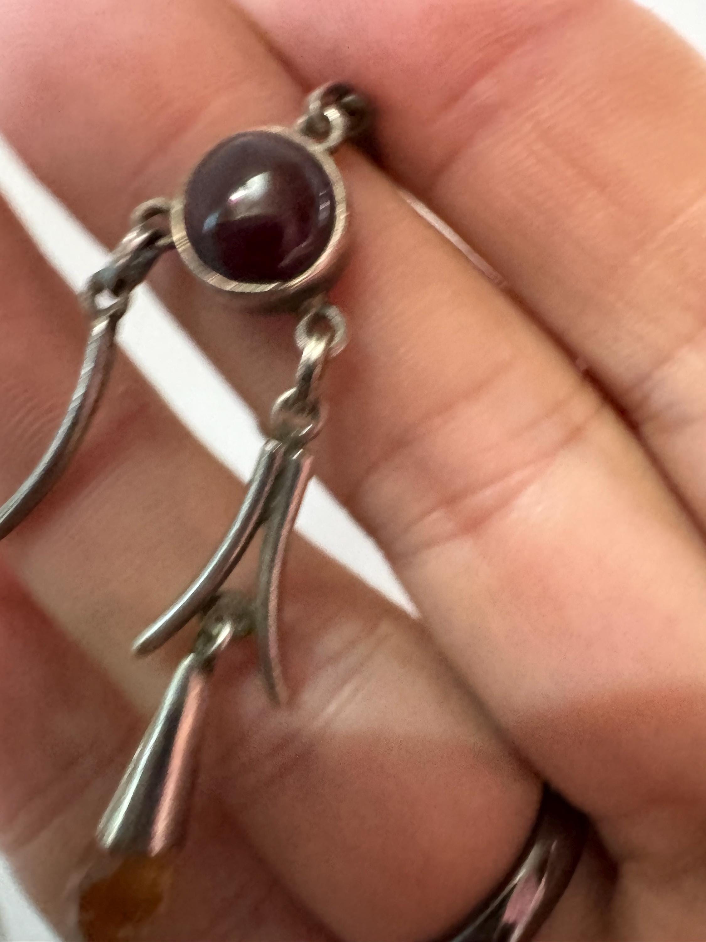 Vintage 925 lavaliere drop necklace, sterling silver with amethyst, citrine and natural pearl