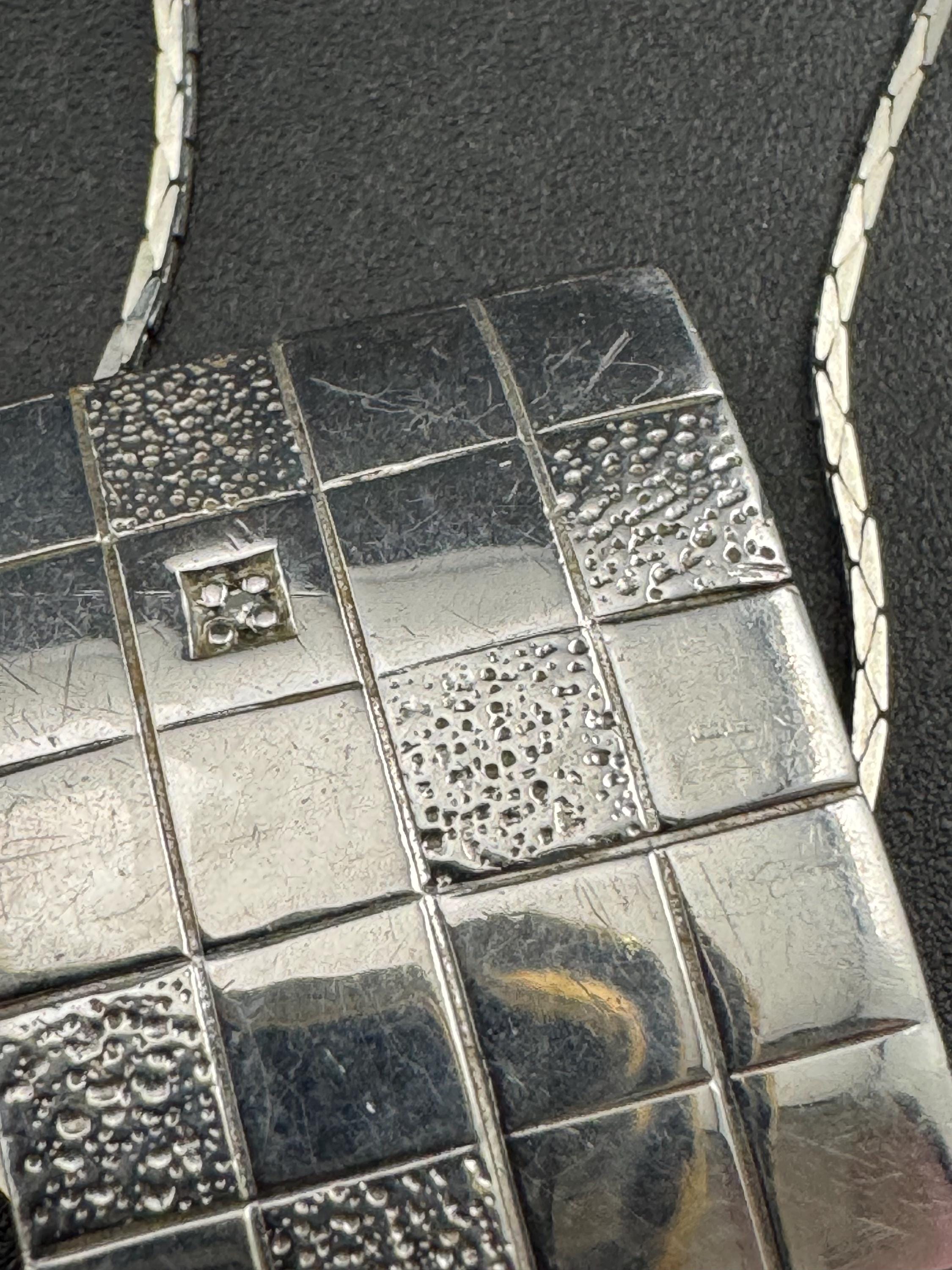 Modernist Sterling Silver Pendant Necklace: Rectangular Grid Design