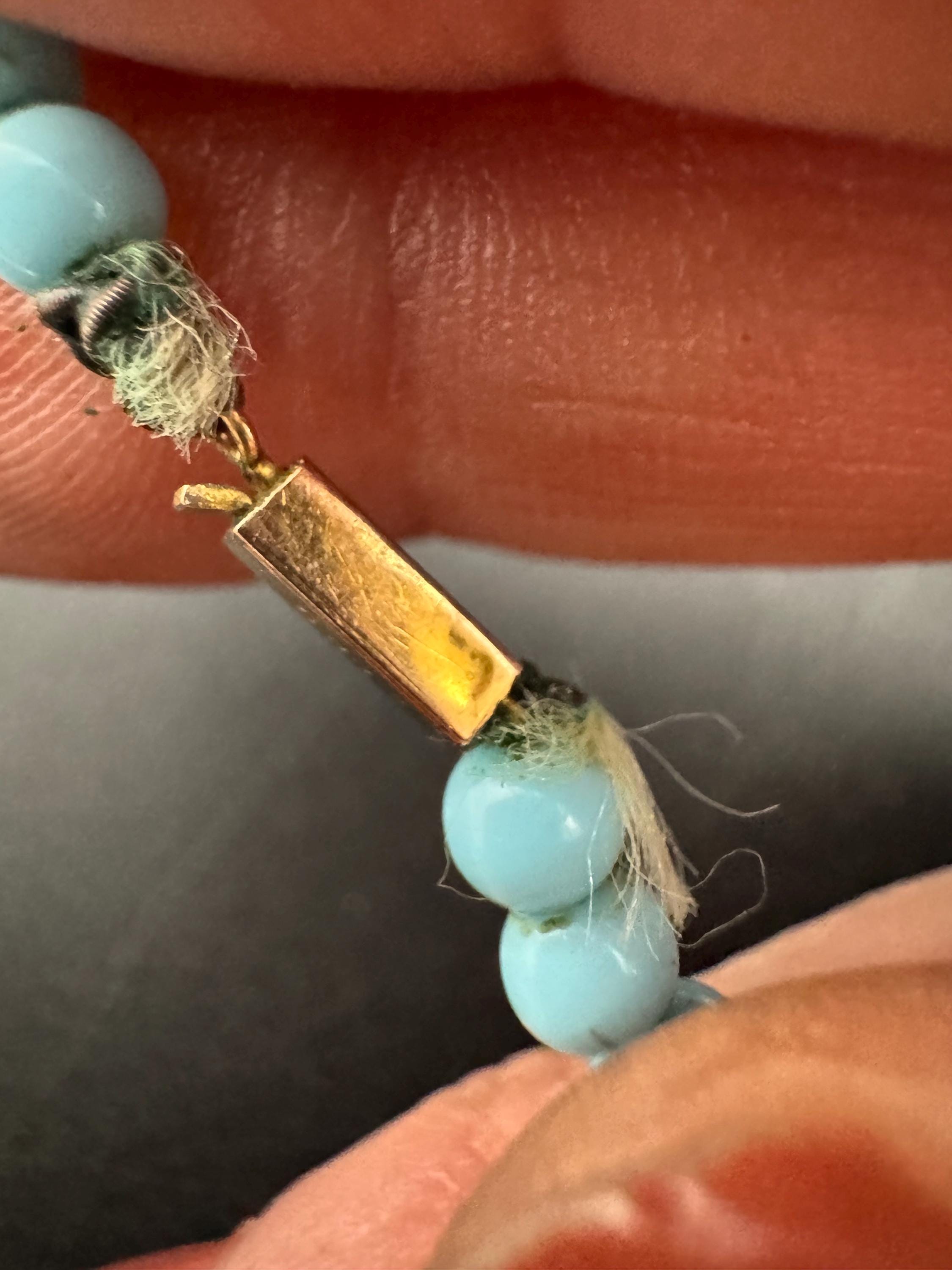 CIRO Antique ice blue Czech moulded glass beaded necklace, 9ct gold clasp