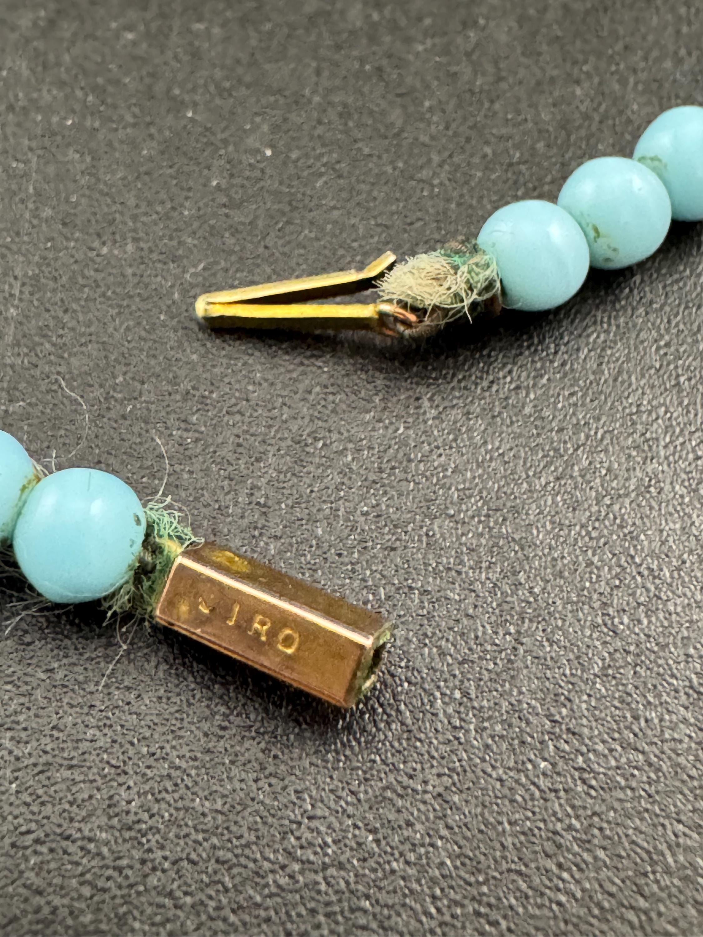 CIRO Antique ice blue Czech moulded glass beaded necklace, 9ct gold clasp