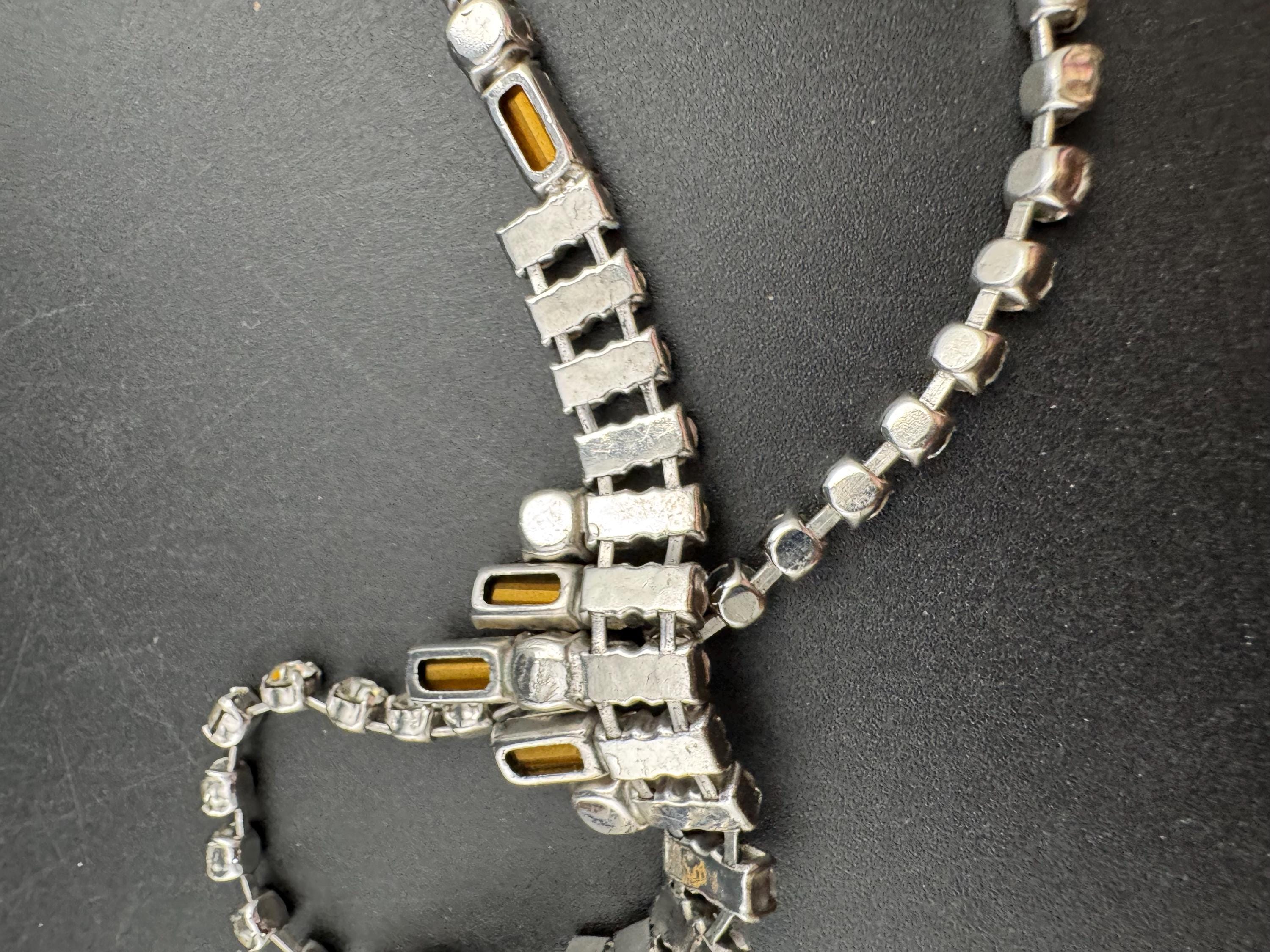 Diamanté crystal choker necklace, clear glass rhinestones, vintage