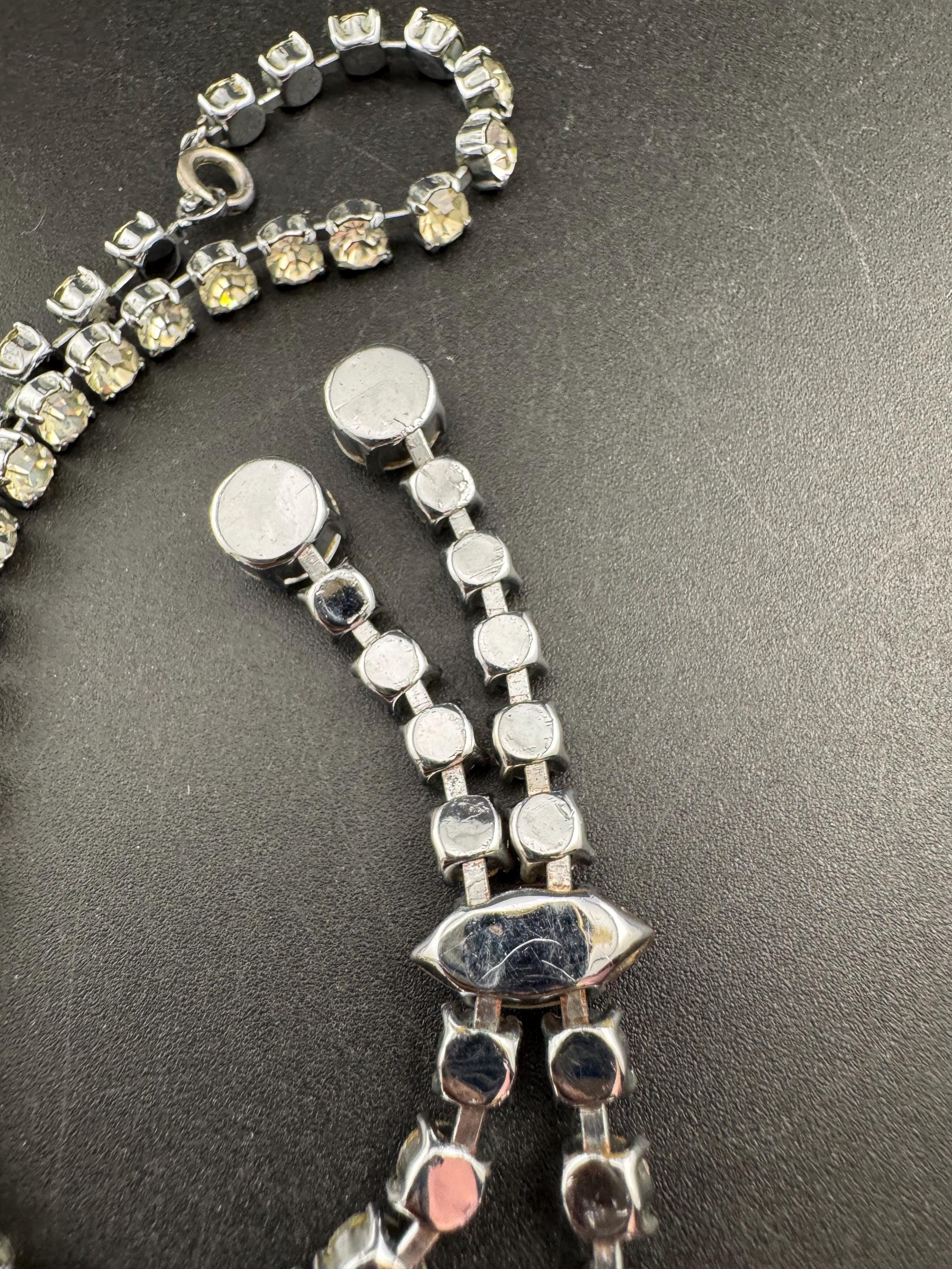 vintage clear diamanté rhinestone crystal drop necklace with an orange pink stone