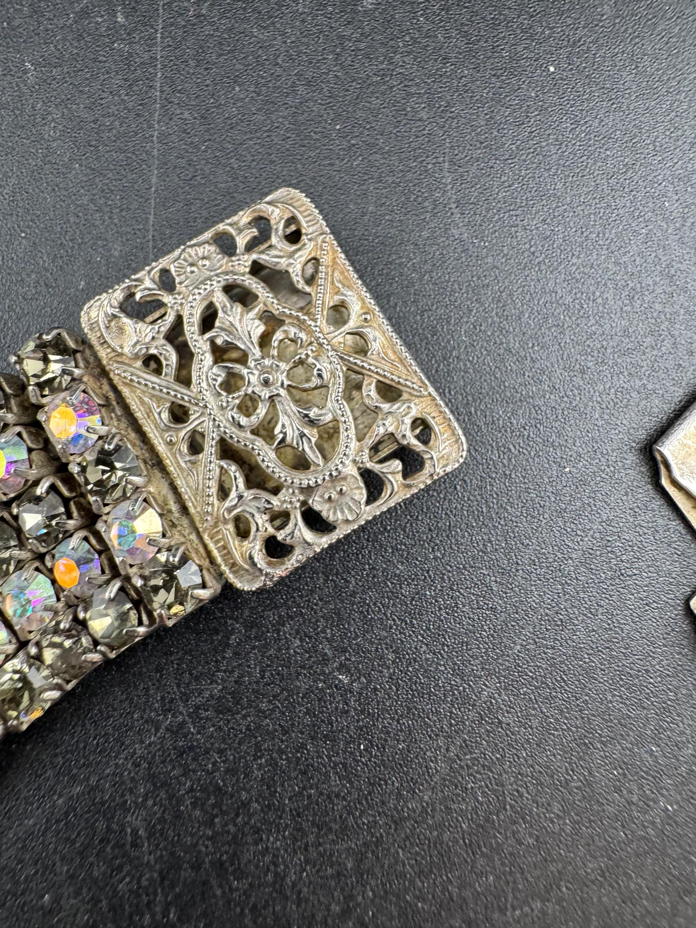 Very petite 36cm Vintage wide grey AB diamanté rhinestone crystal choker necklace