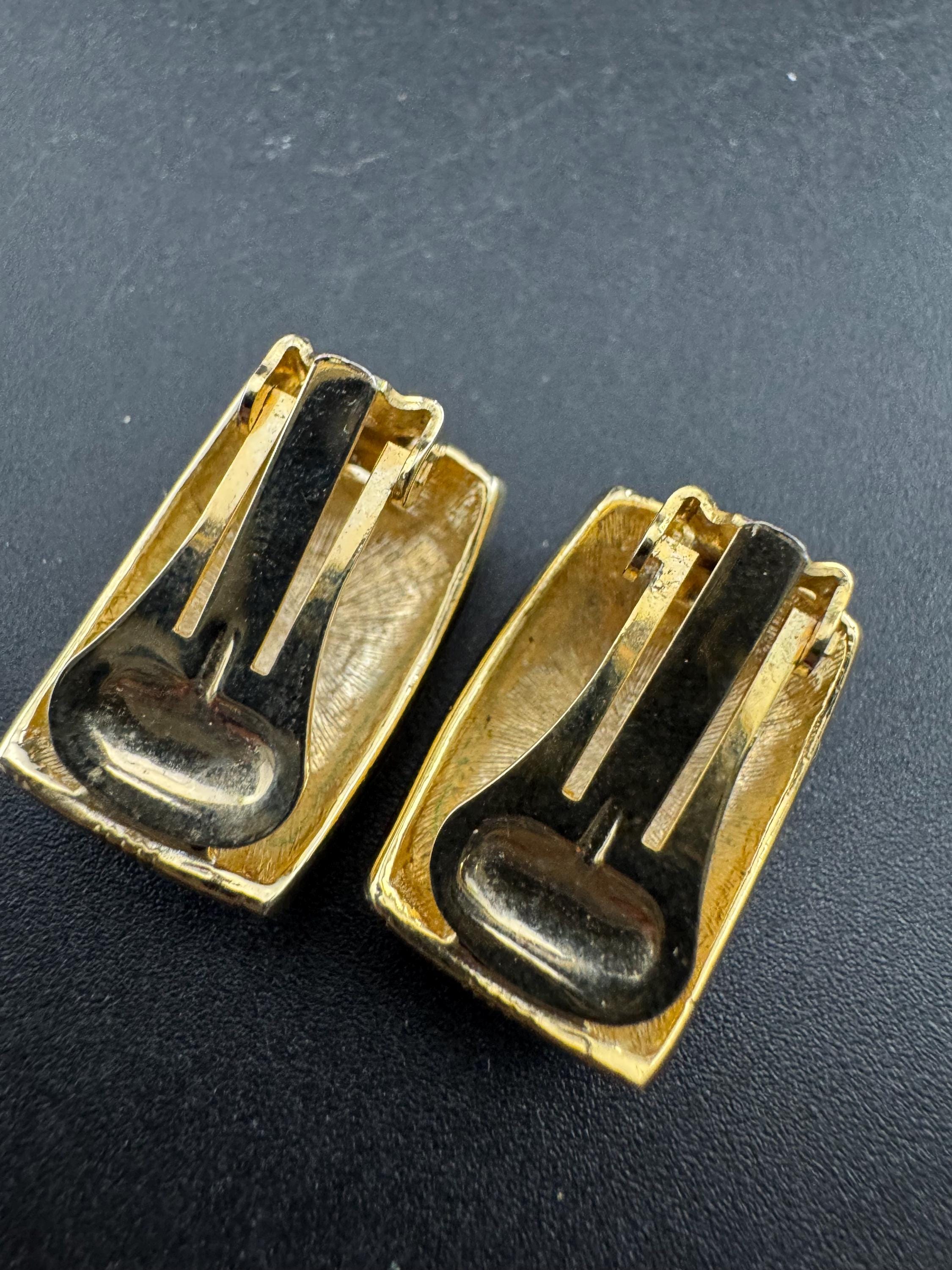 Diamanté navy blue enamel Clip On Earrings, vintage studs