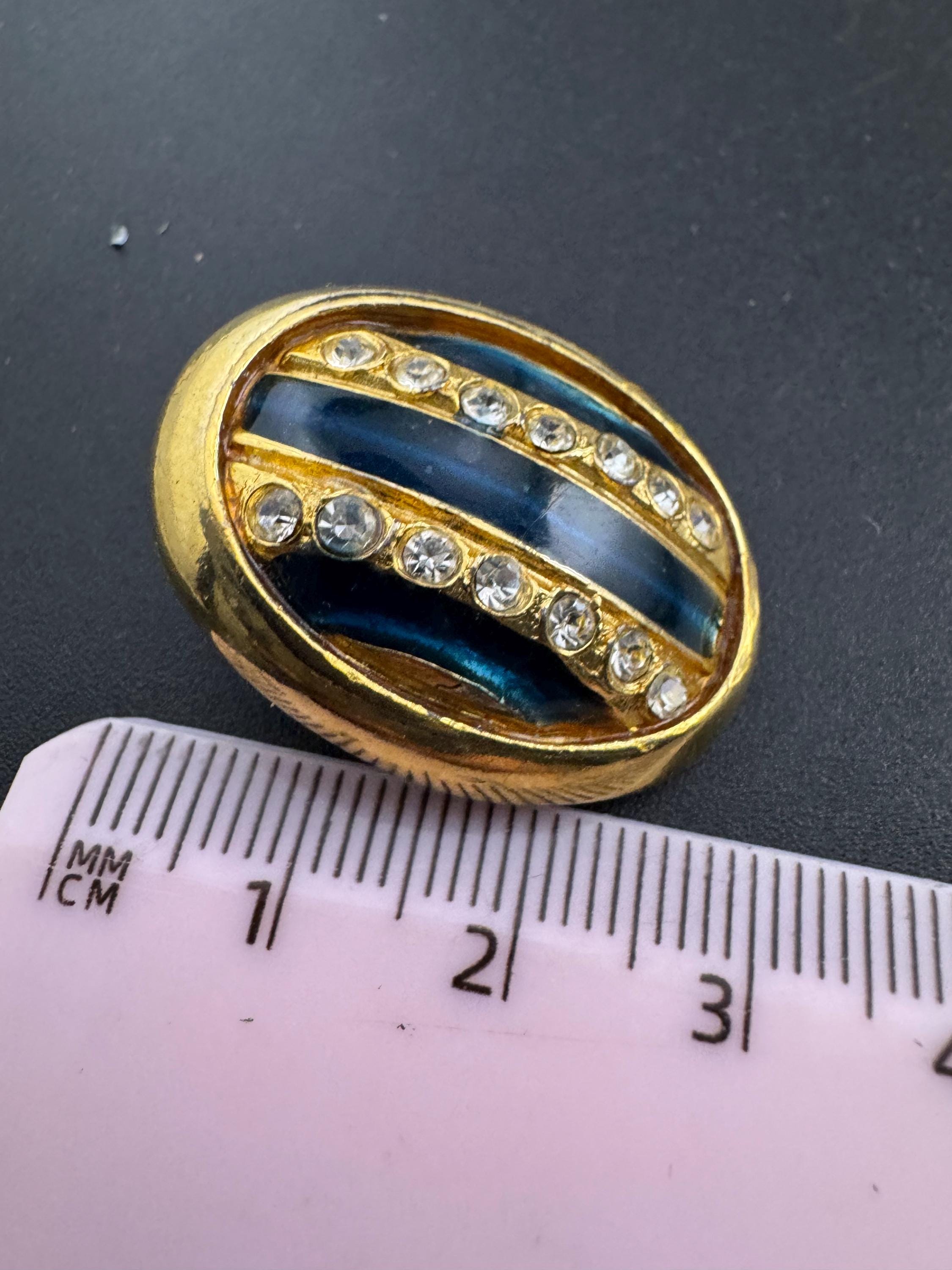 Diamanté navy blue enamel oval Clip On Earrings, vintage studs