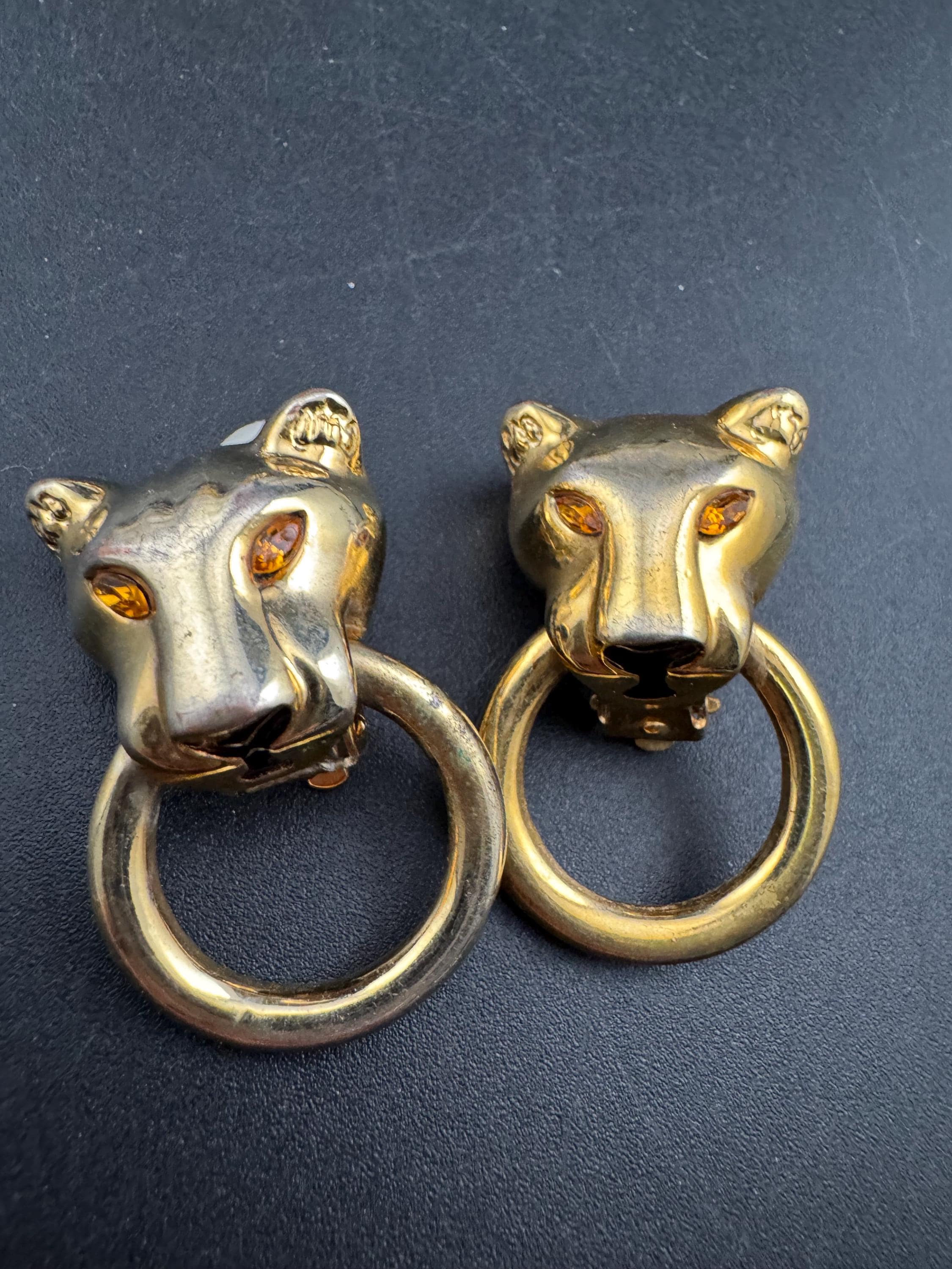 Big gold Leopard hoop Earrings: Gold Tone Door Knocker Style