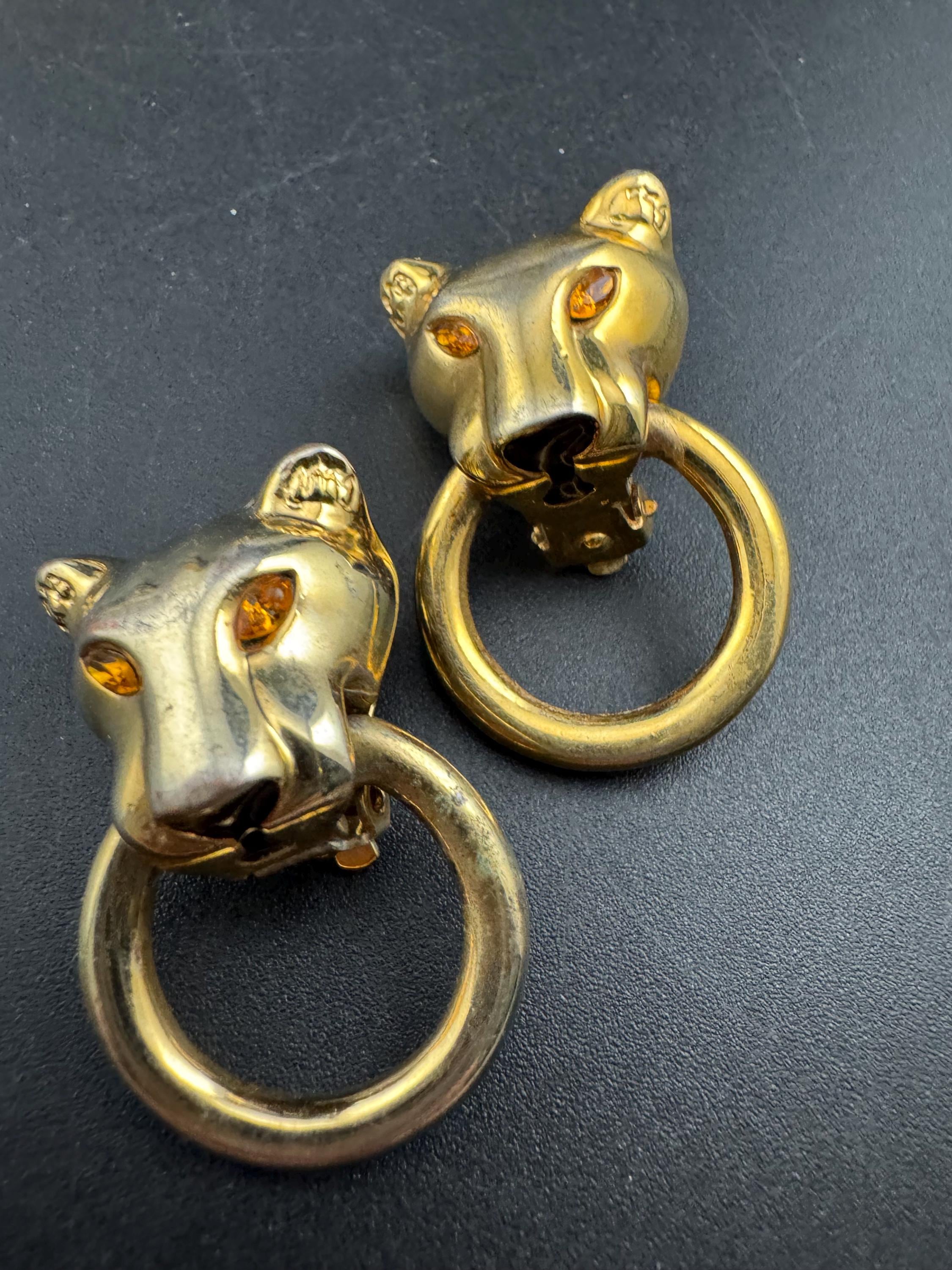 Big gold Leopard hoop Earrings: Gold Tone Door Knocker Style