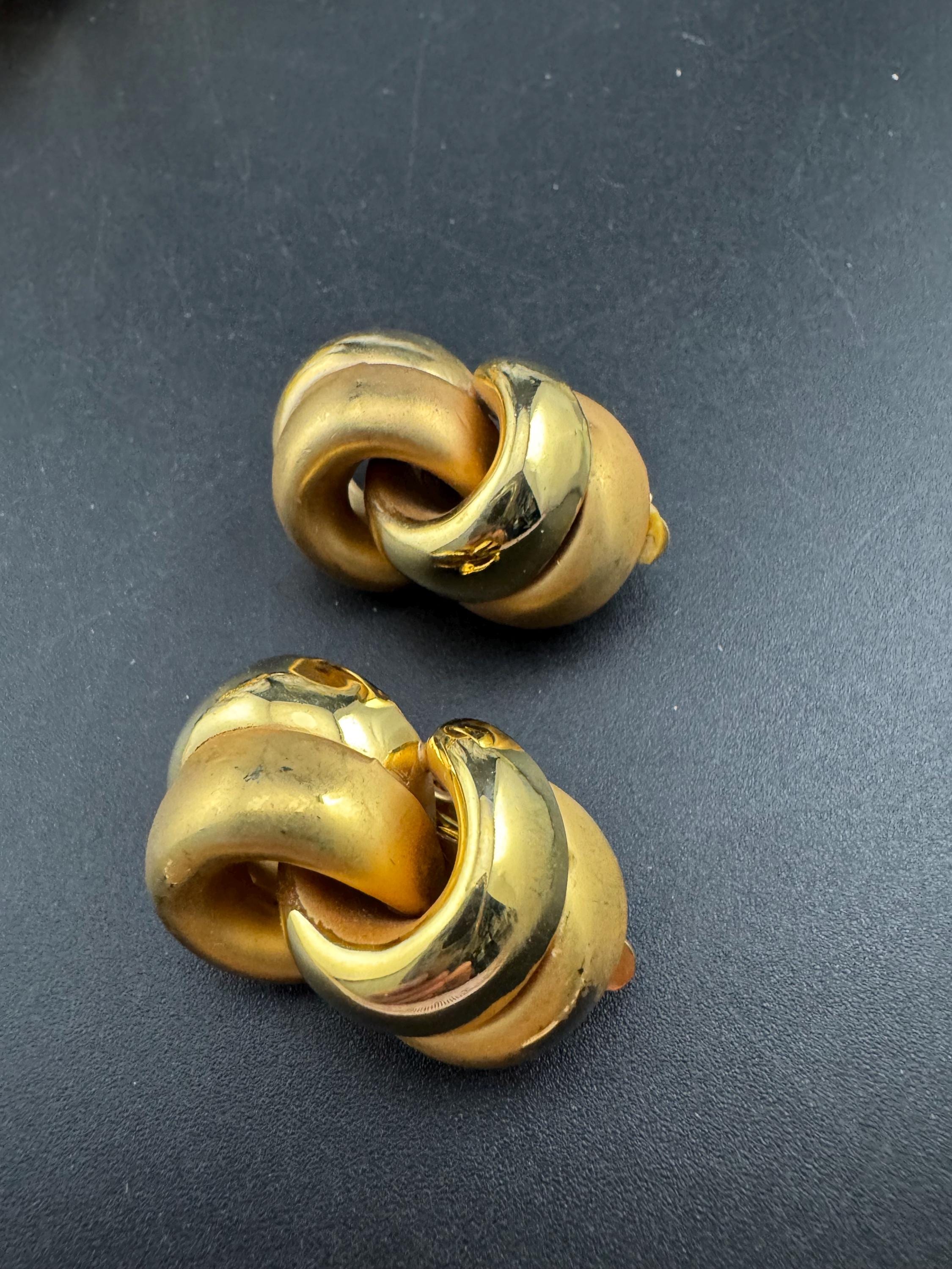 Oversized swirl knot clip on earrings, Vintage Matt gold tone