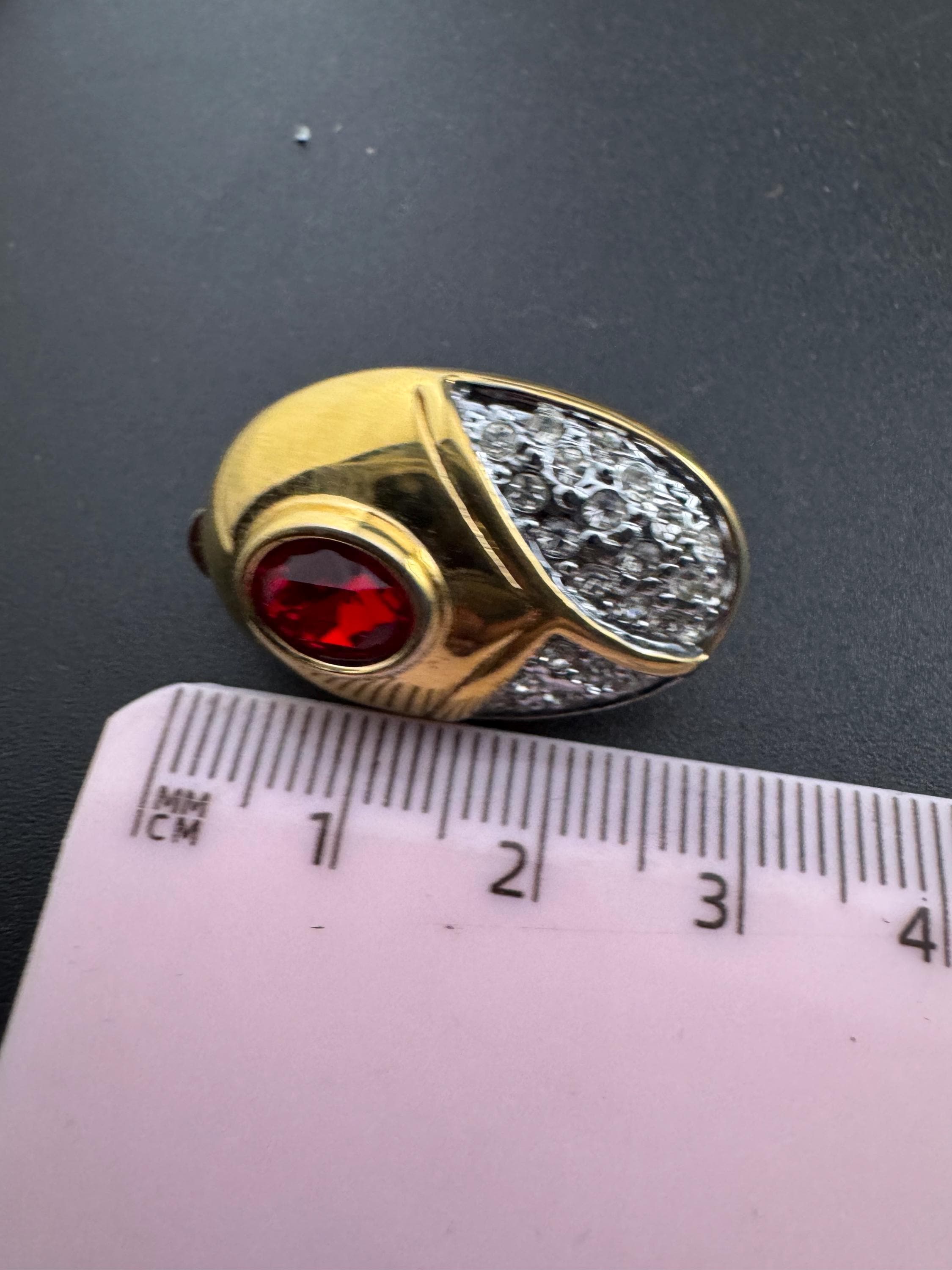 Vintage 1980s Clip On rhinestone Earrings: Gold Tone Red Cabochon, Gripoix Style