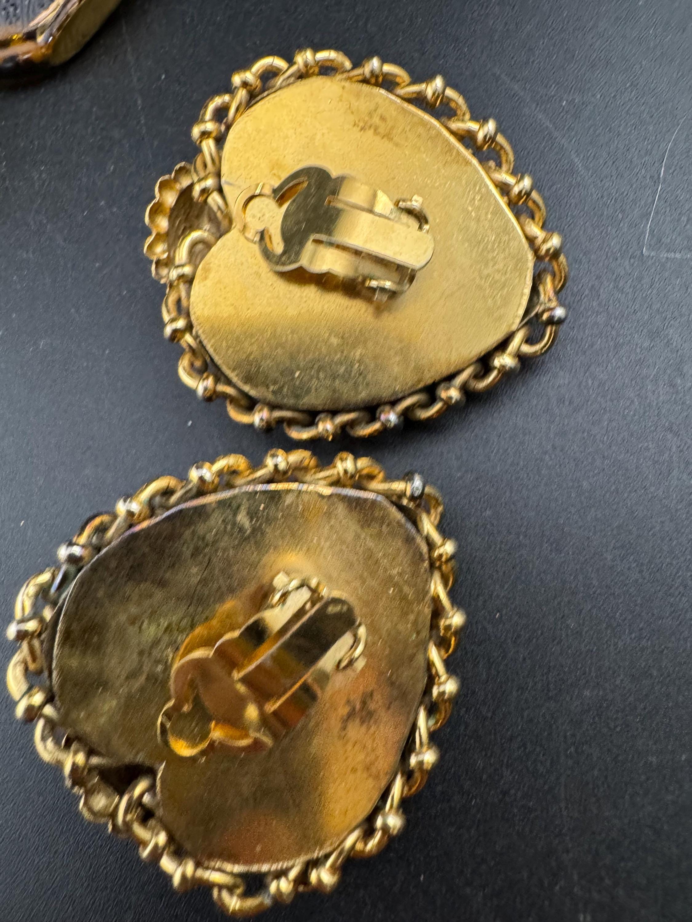 Oversized love heart clip on earrings, designer style antique gold tone