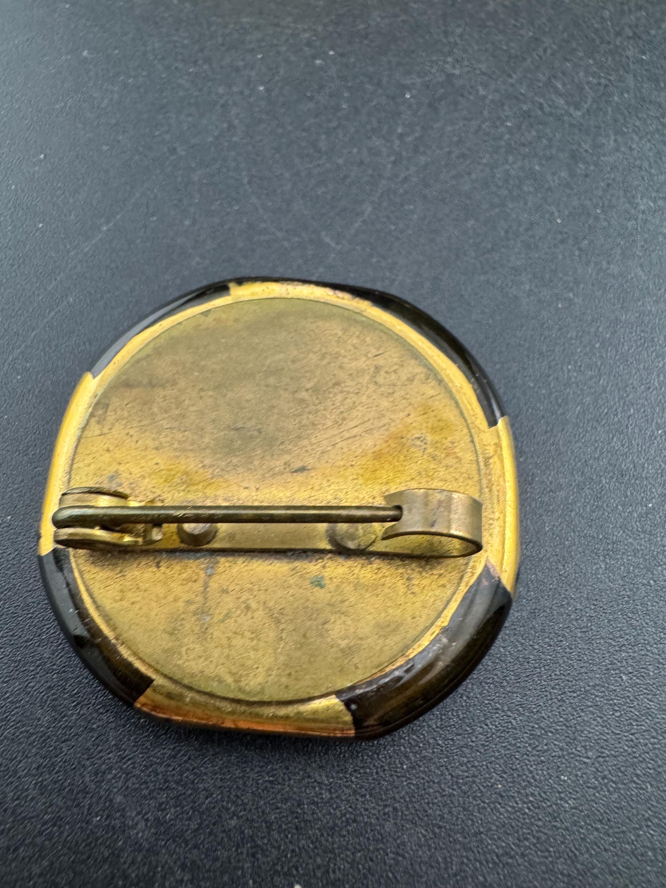 Stylish brown glass Roman coin brooch, vintage Aphrodite Italian style