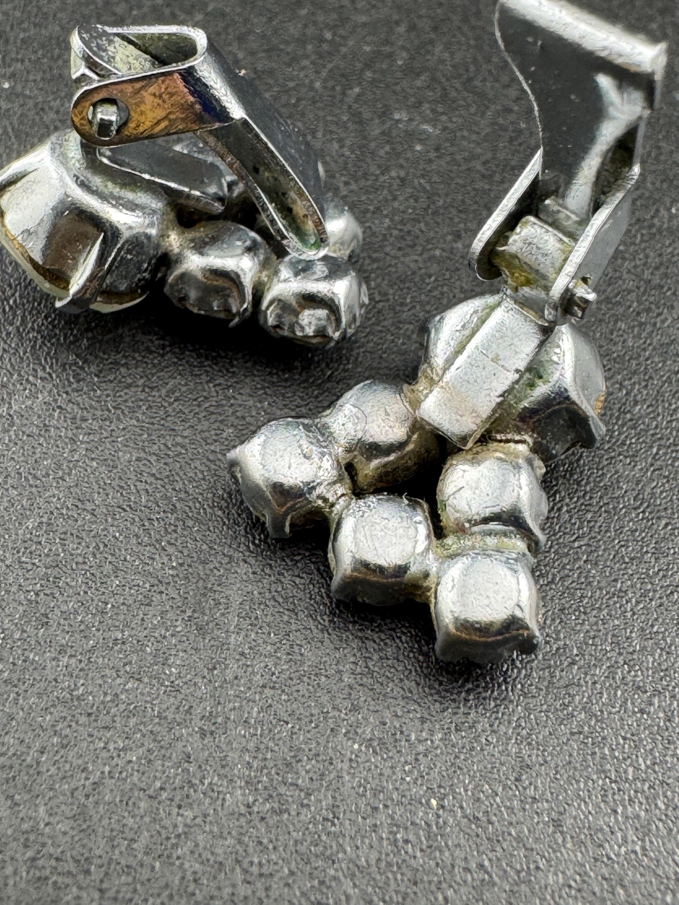 Small vintage clear Diamanté Rhinestone Clip On Earrings, mid century studs