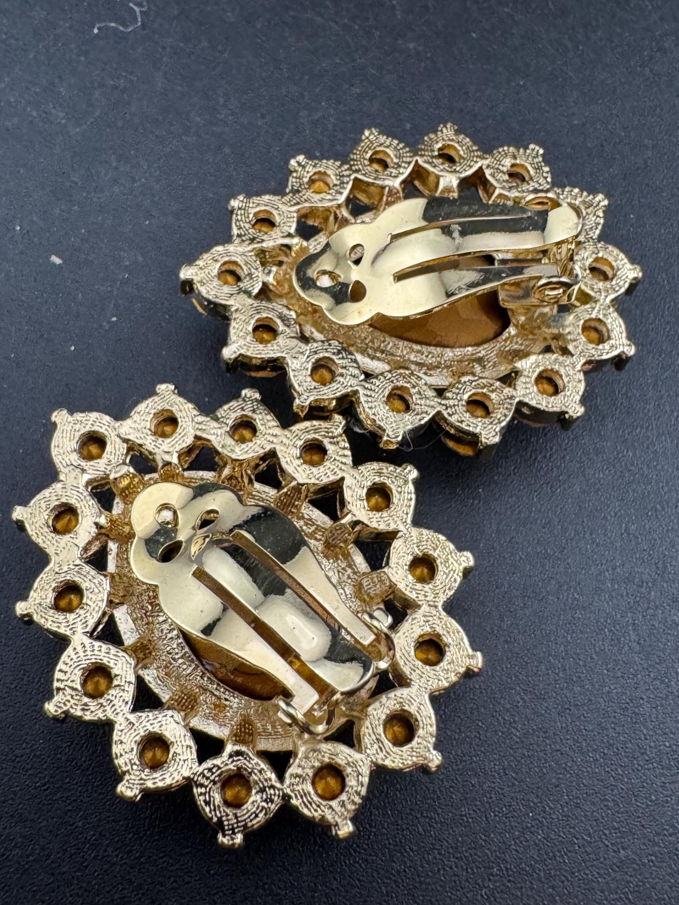 vintage clear Swarovski crystal teardrop earrings 1980s, gold tone